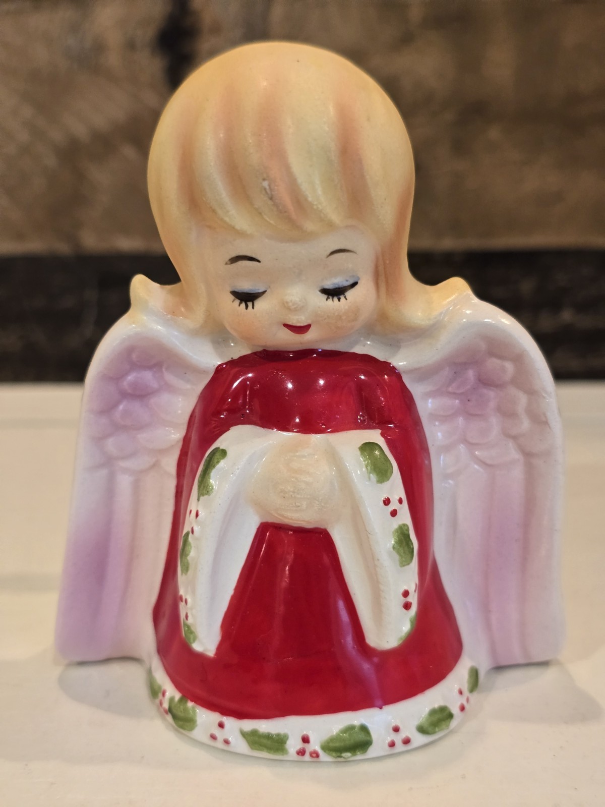 Vintage Christmas Lefton Japan Ceramic Angel Girl Napkin Holiday Card Holder