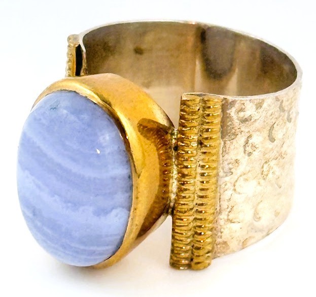 Vtg Womens Ring YS India 925 Sterling Silver Blue Oval Gemstone Sz 8.5 Statement
