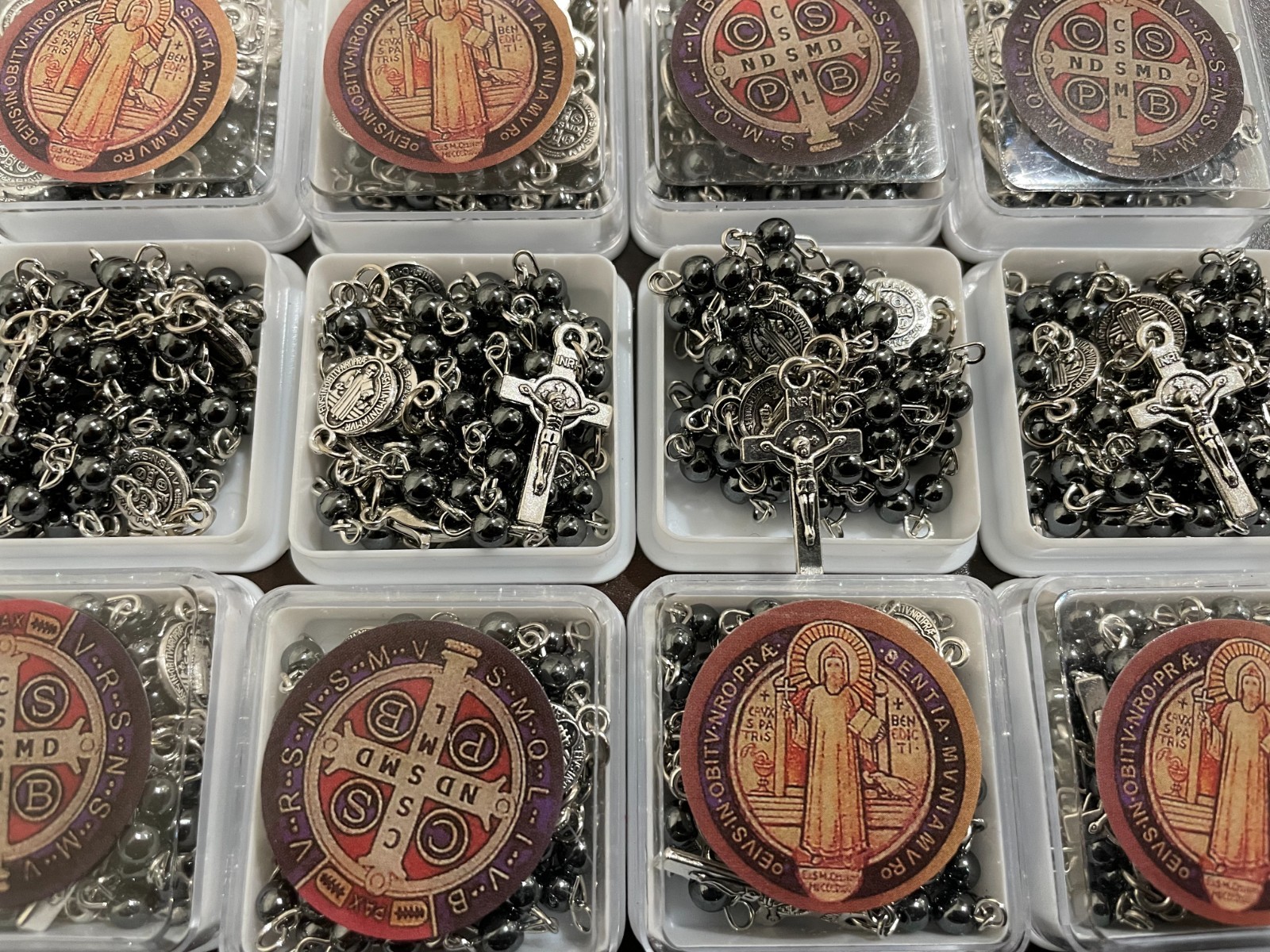 Wholesale Lot 12 Pcs Blessed Rosary Necklace Religious Metal Bead Saint Benedict