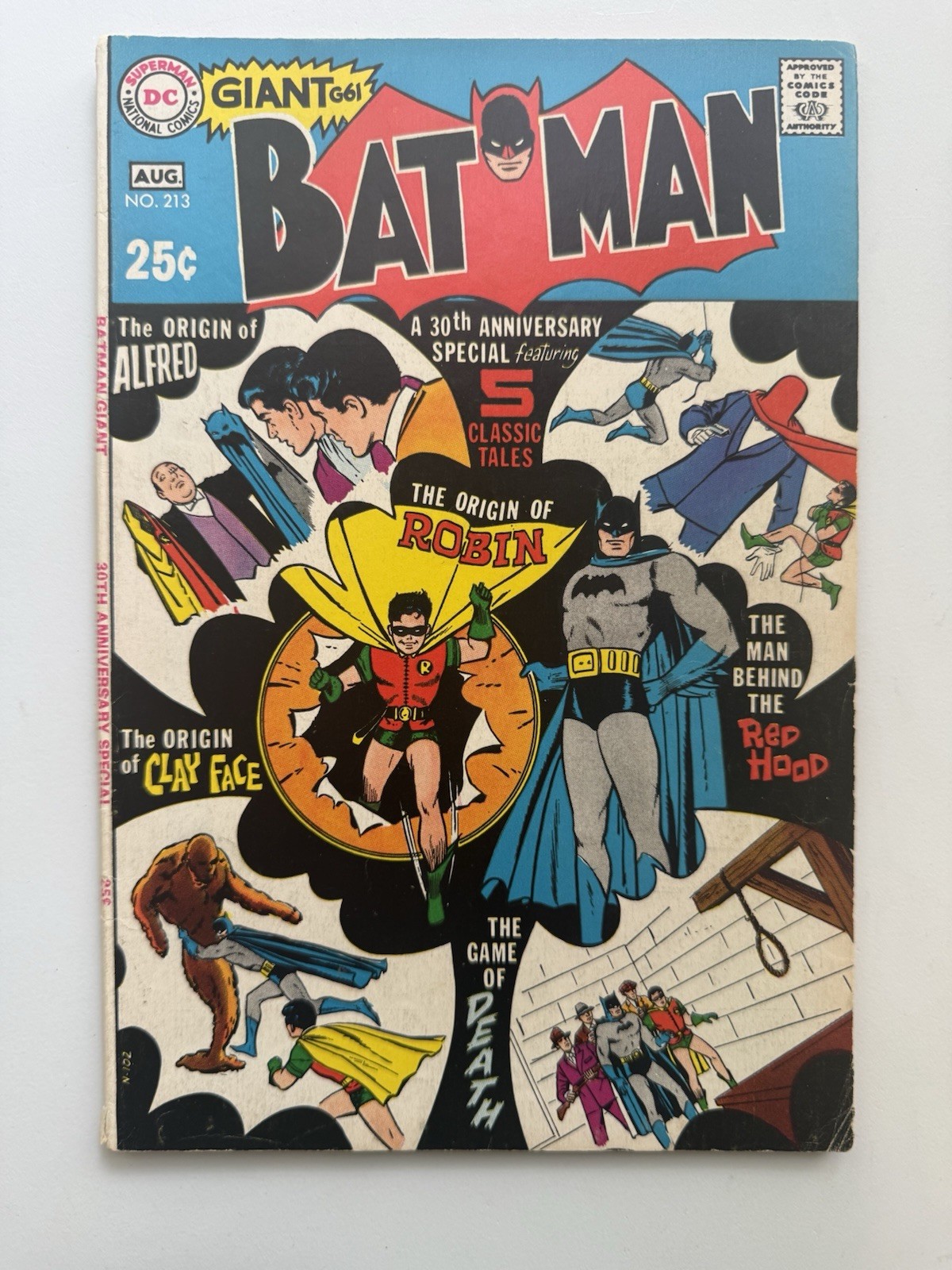 BATMAN #213 1969 DC Silver Age Origin Robin Red Hood Clayface Alfred Free S/H