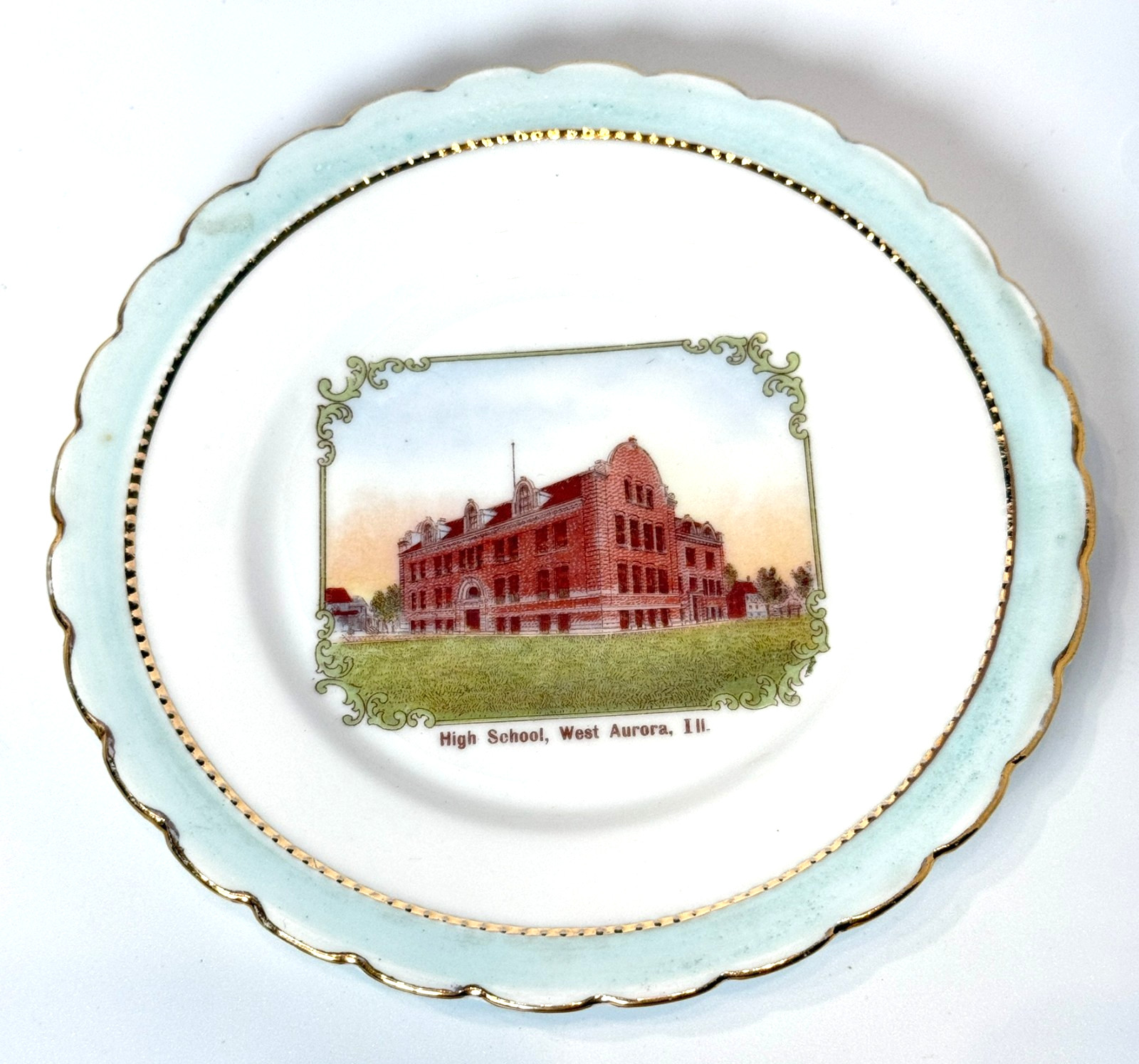 AURORA High School IL ILLINOIS Antique Souvenir China TRINKET DISH PLATE