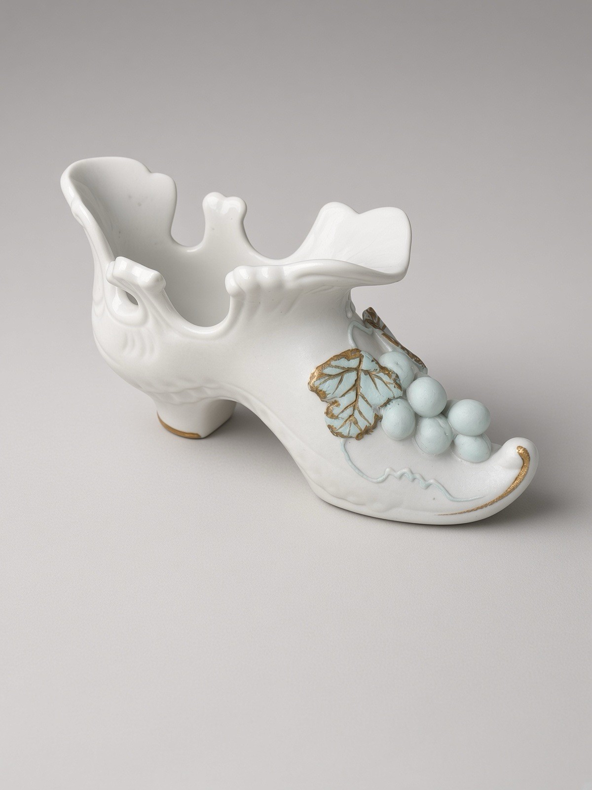 Vintage Lefton Porcelain Renaissance Miniature Shoe White Bisque Grapes 2453