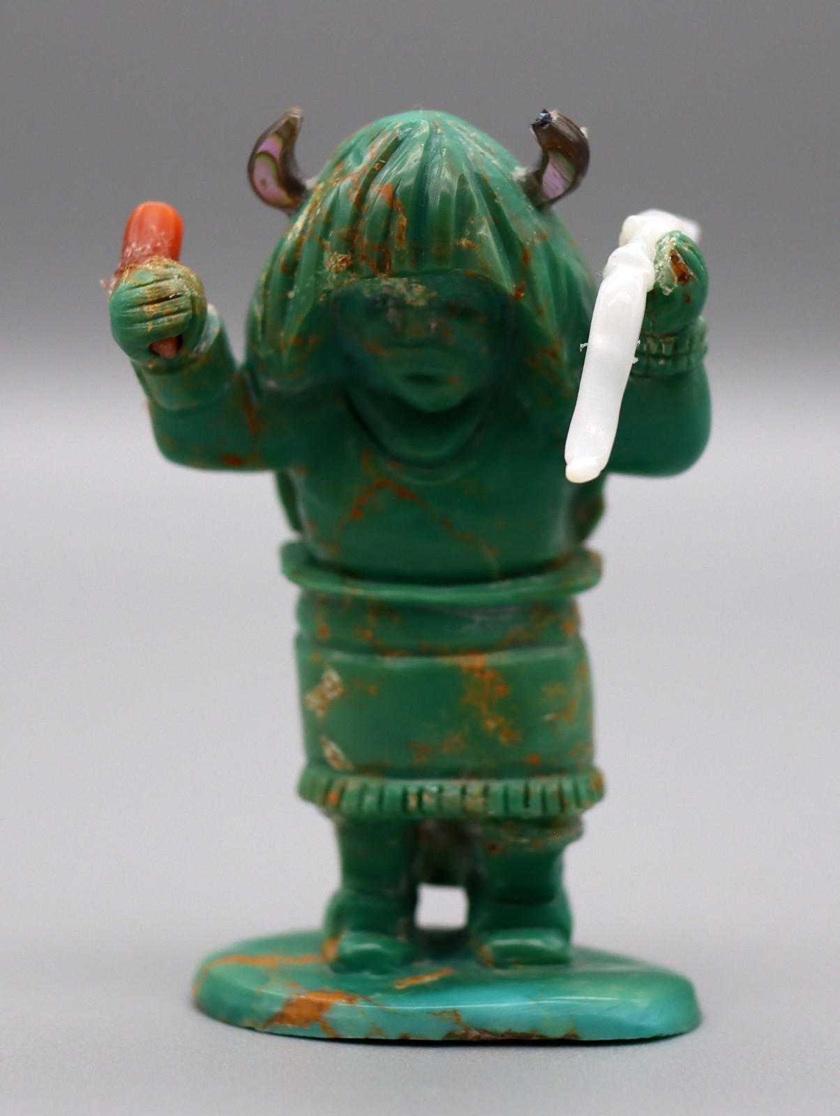 Ron Laahty (d) Turquoise Zuni Buffalo Dancer Kachina Fetish (Repaired)