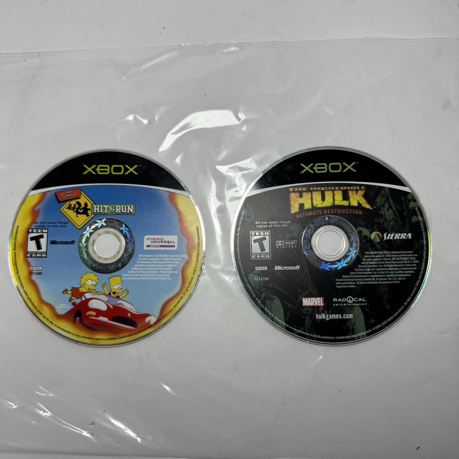 The Simpsons: Hit & Run +  The Incredible Hulk: Ultimate Destruction DISC *READ*