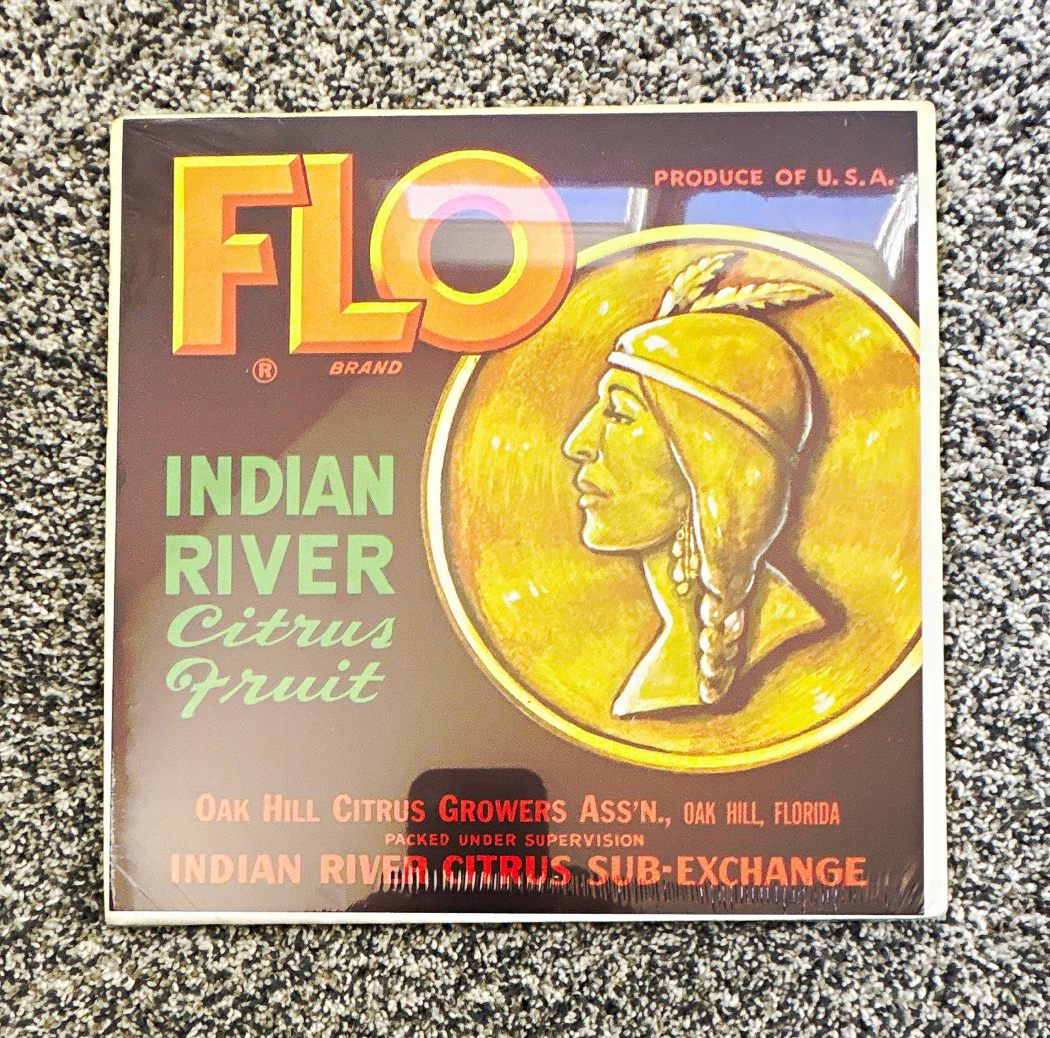 FLO Brand Indian River Citrus Fruit Advertising Label, Multicolor, Oak Hill FL 