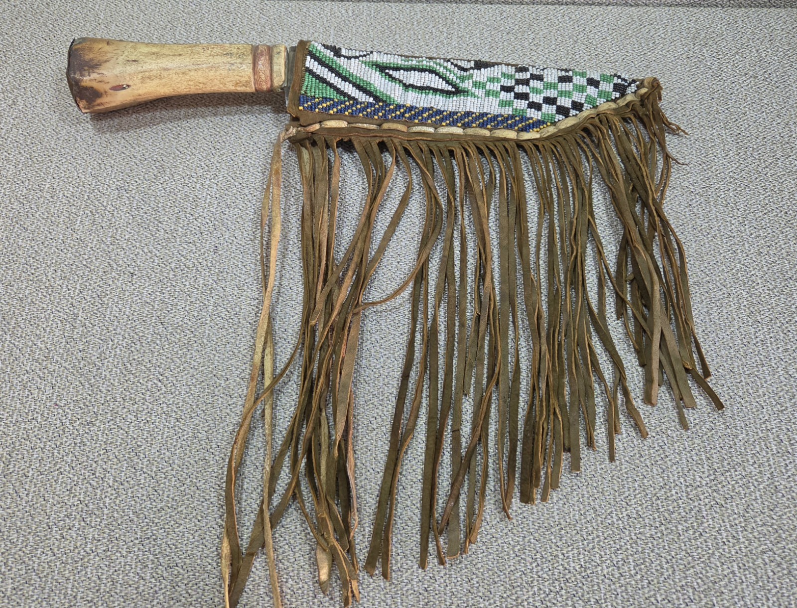 Antique Native American Leather Beaded Knife Sheath and Antique Knife