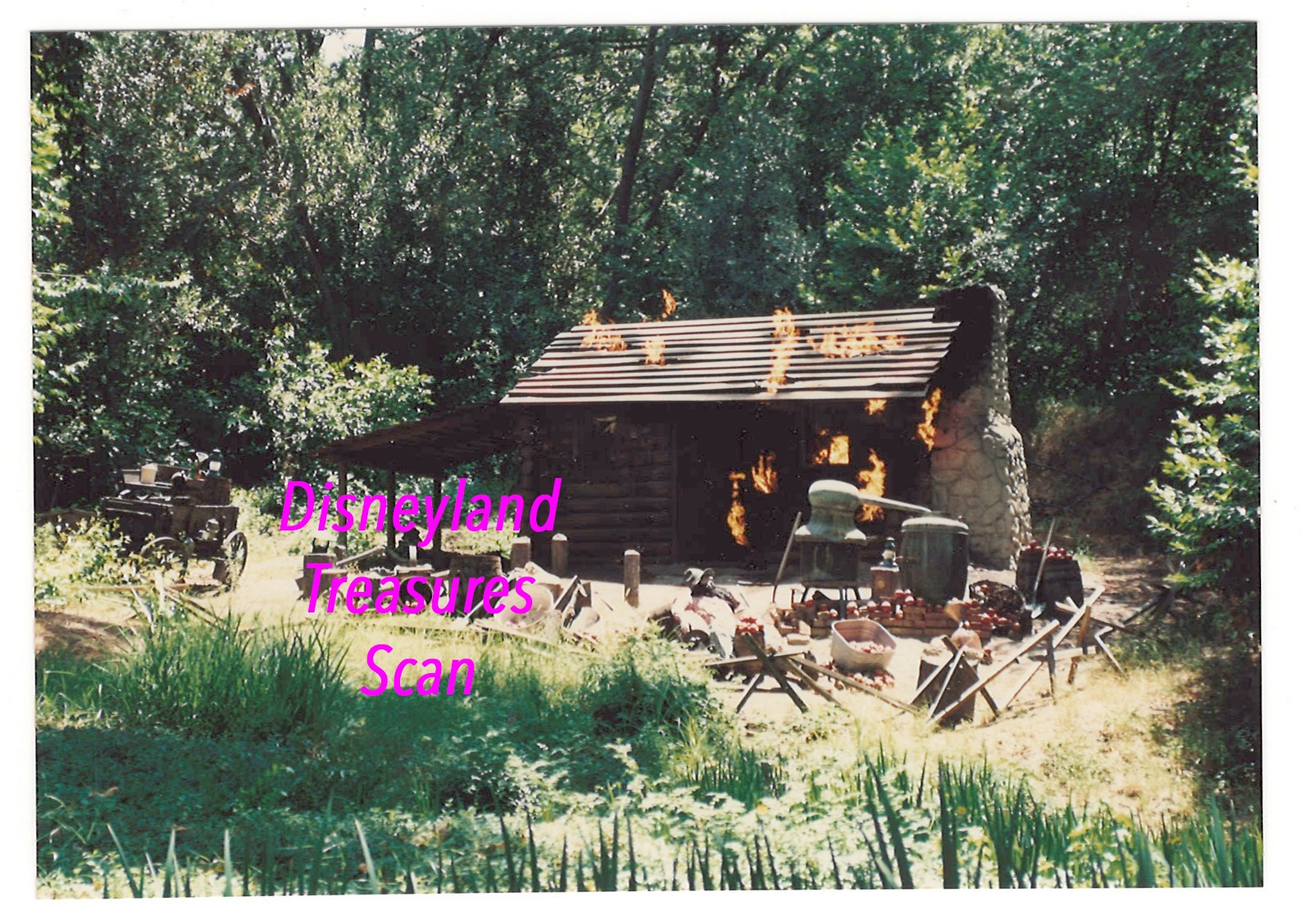 Vintage 1980s Disneyland Photo Mark Twain Riverboat Burning Moonshiner\'s Cabin