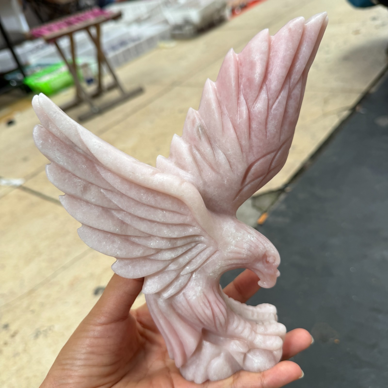 1pc Natural  Pink Opal carved Quartz Crystal eagle Mineral Decor energy healing