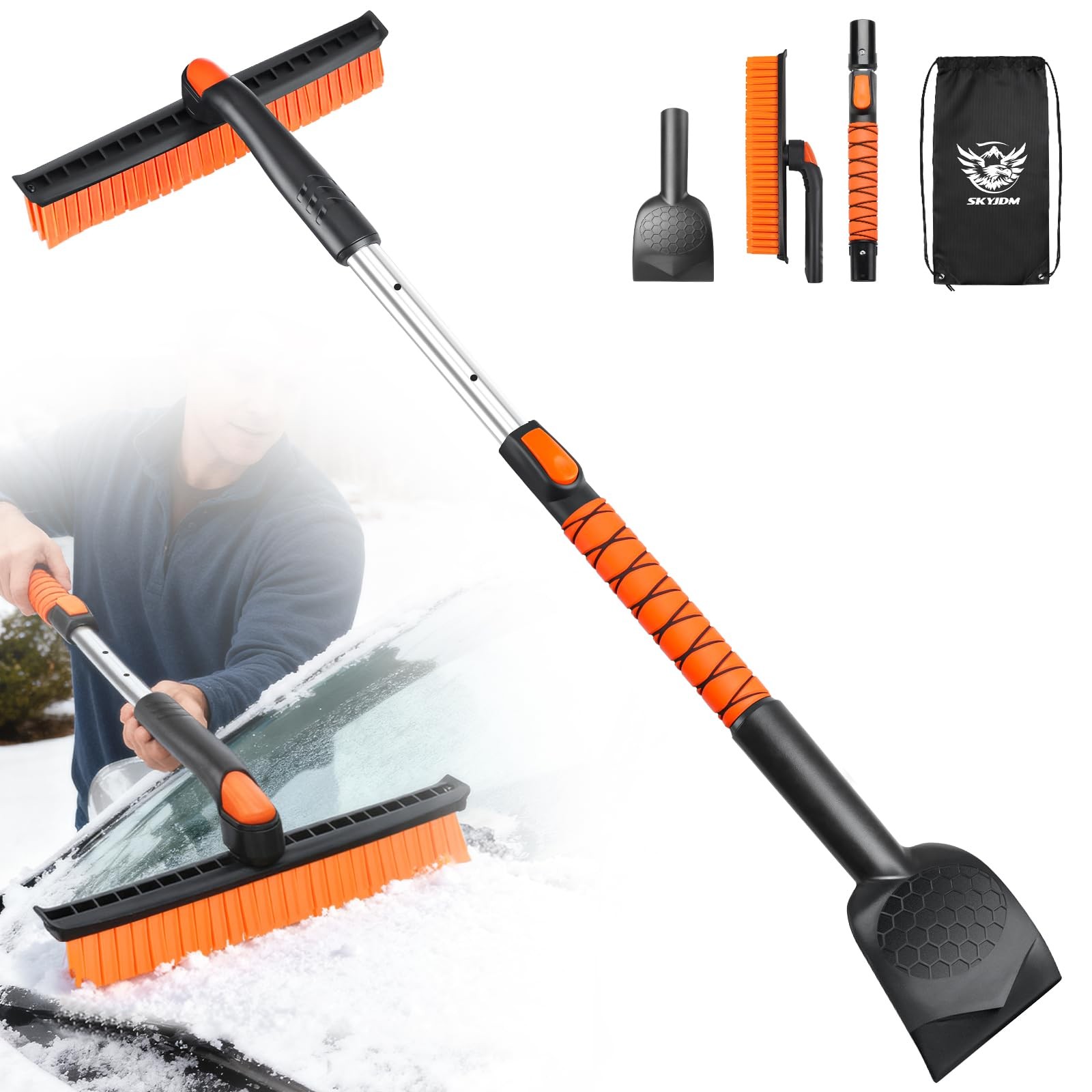 Skyjdm 45.7 Extendable Snow Brush And Larger Ice Scrapers For Car Windshield