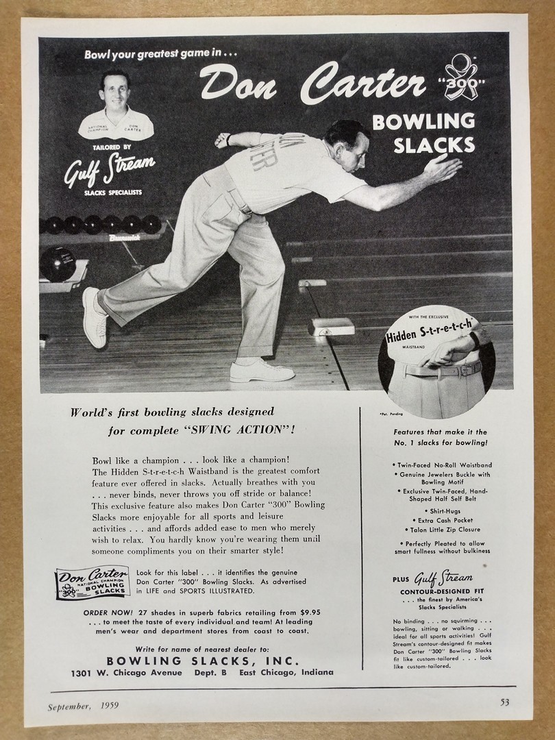 1959 Don Carter Bowling Slacks vintage print Ad