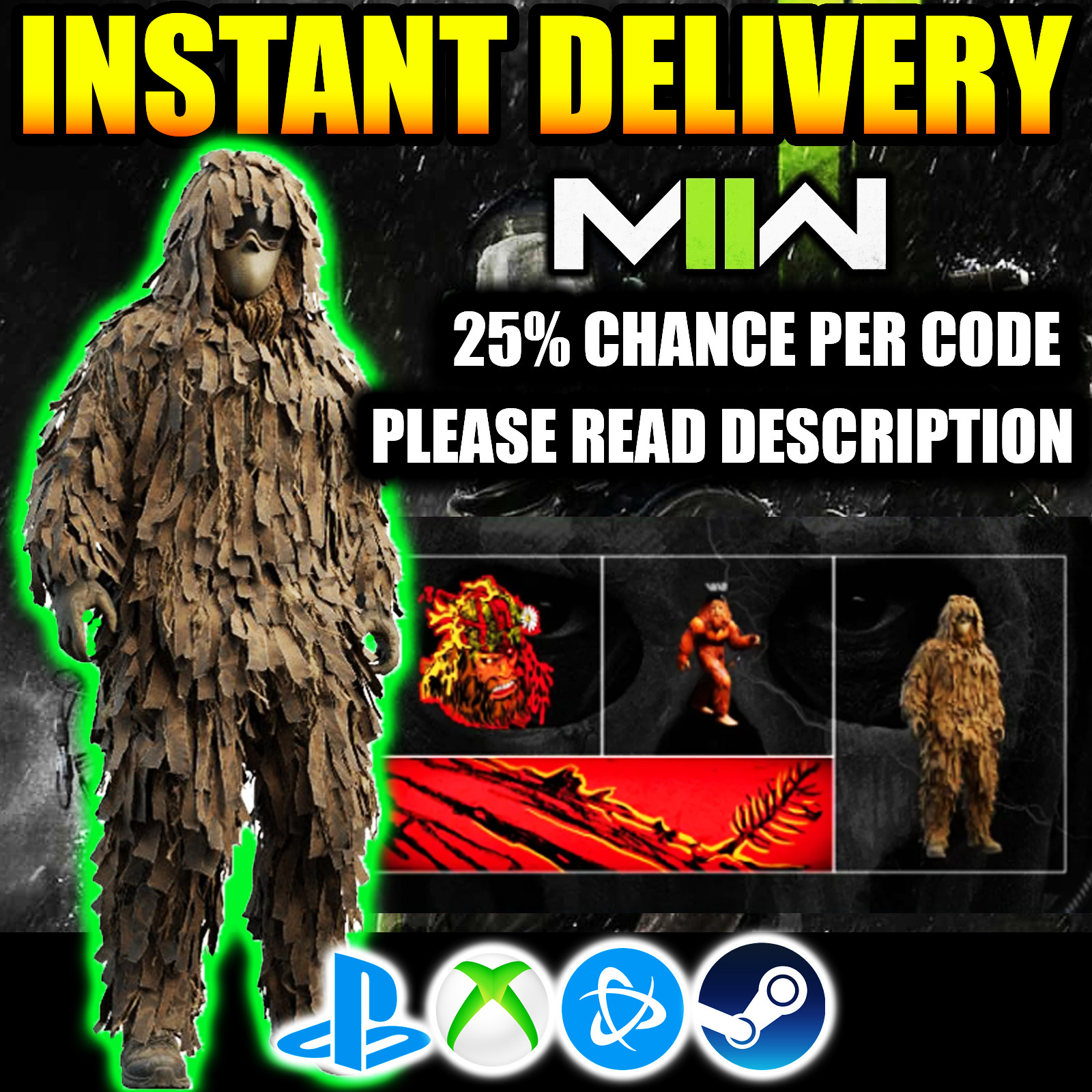 Call of Duty COD MW3 WARZONE JACK LINKS GHILLIE SKIN | 1/4 CHANCE ✅ Sasquatch
