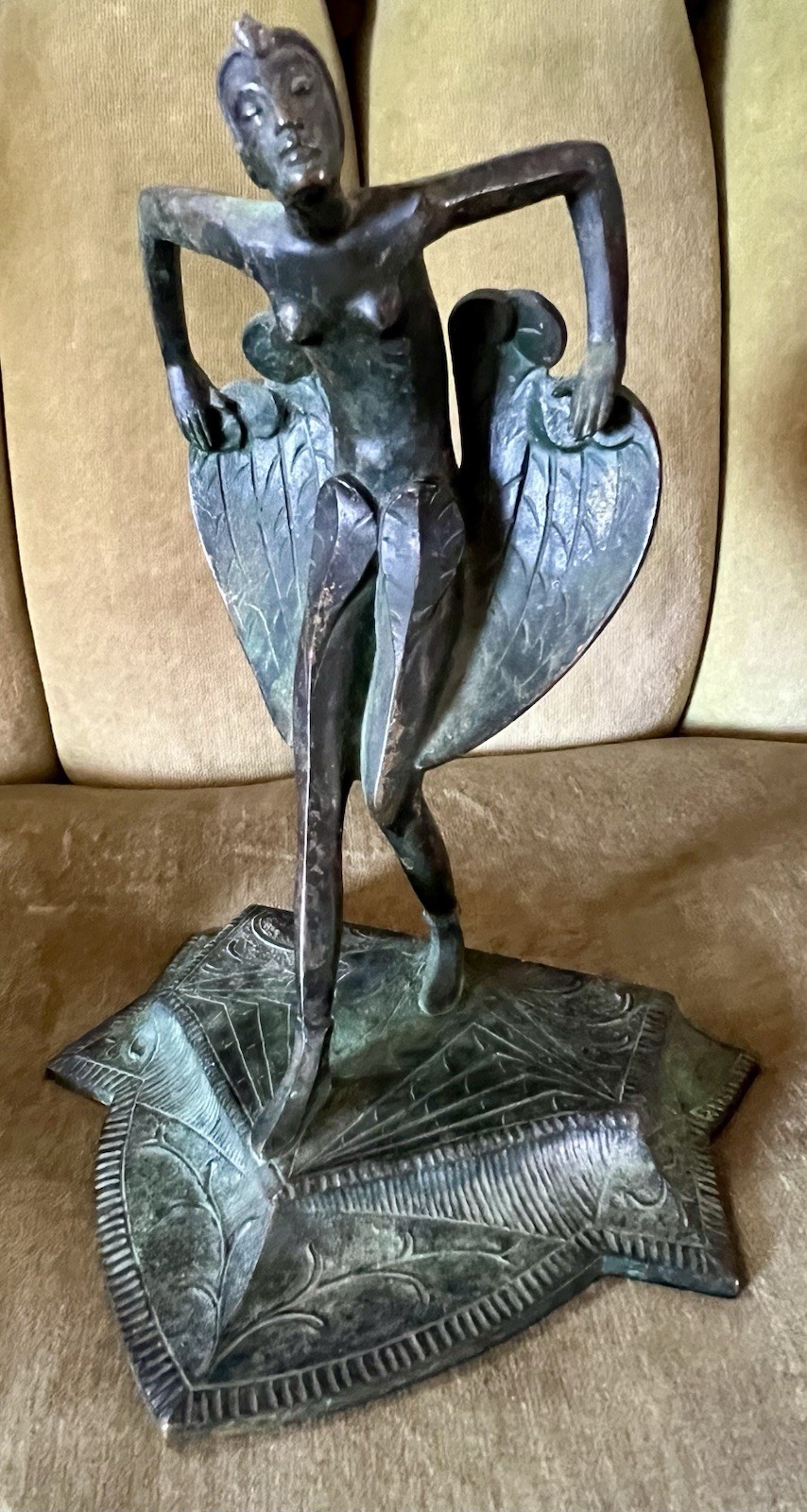 OUTSTANDING ART DECO BRONZE FIGURE WOMAN FAN DANCER 1920s-30s
