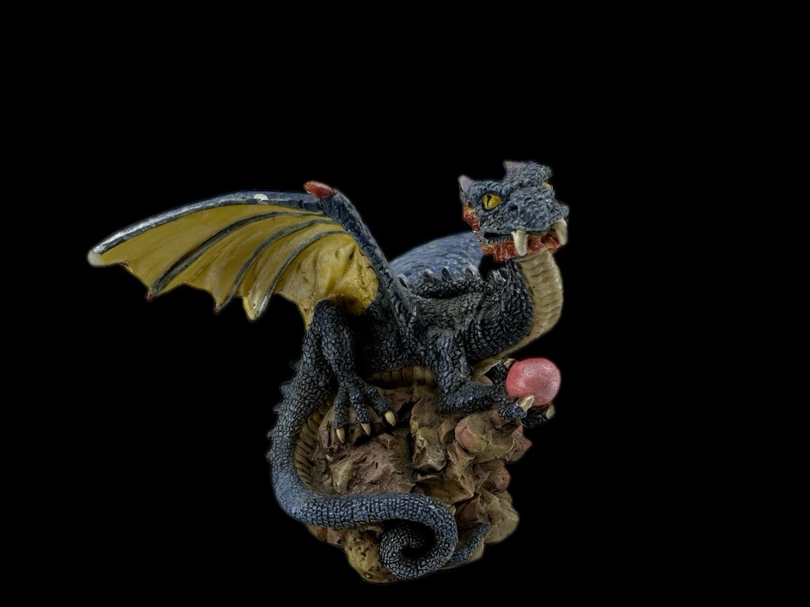 1998 WUI Blue Dragon Figurine with Red Orb | Gothic Fantasy Statue (Damage)