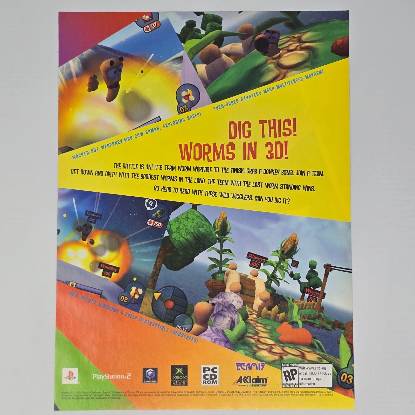 Worms 3D GameCube Xbox PS2 PC Authentic Magazine Ad