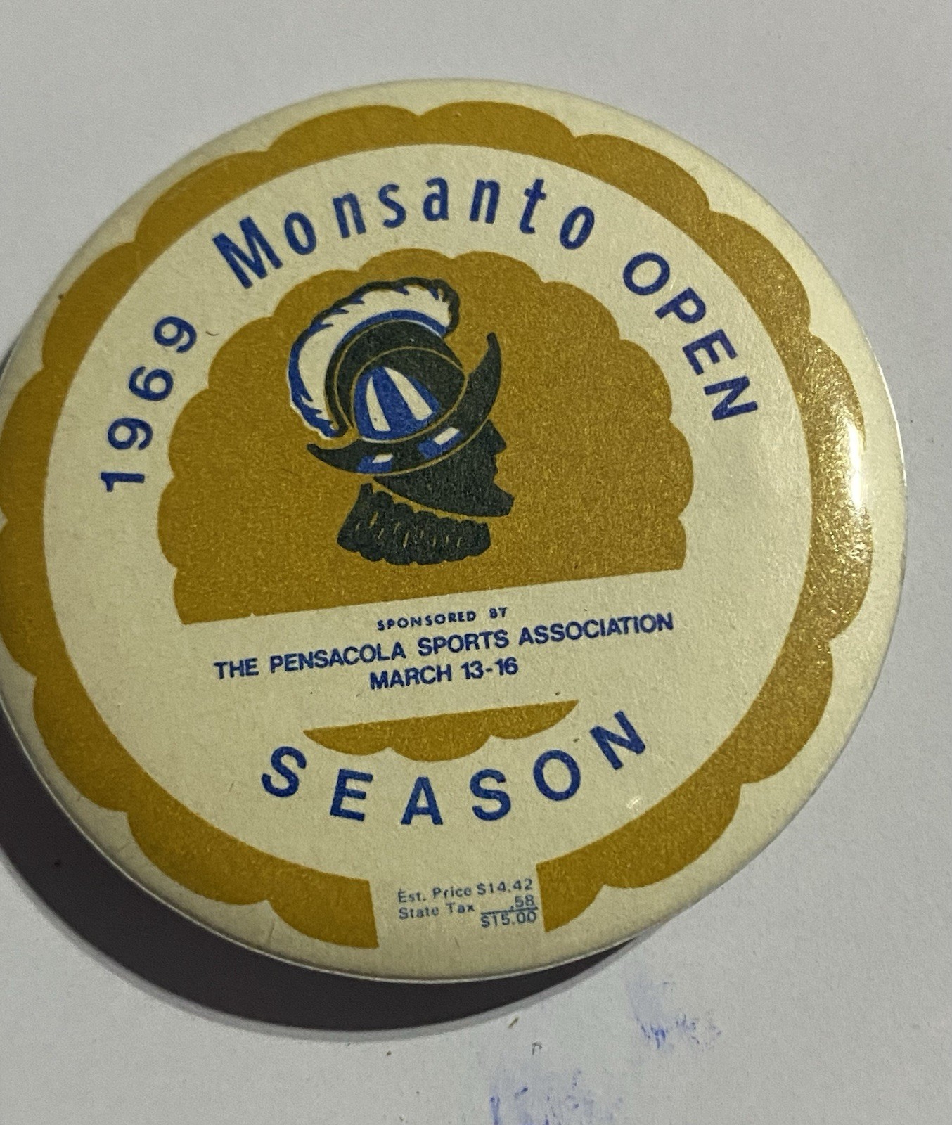1969 Monsanto Open Pin Back Button Vintage