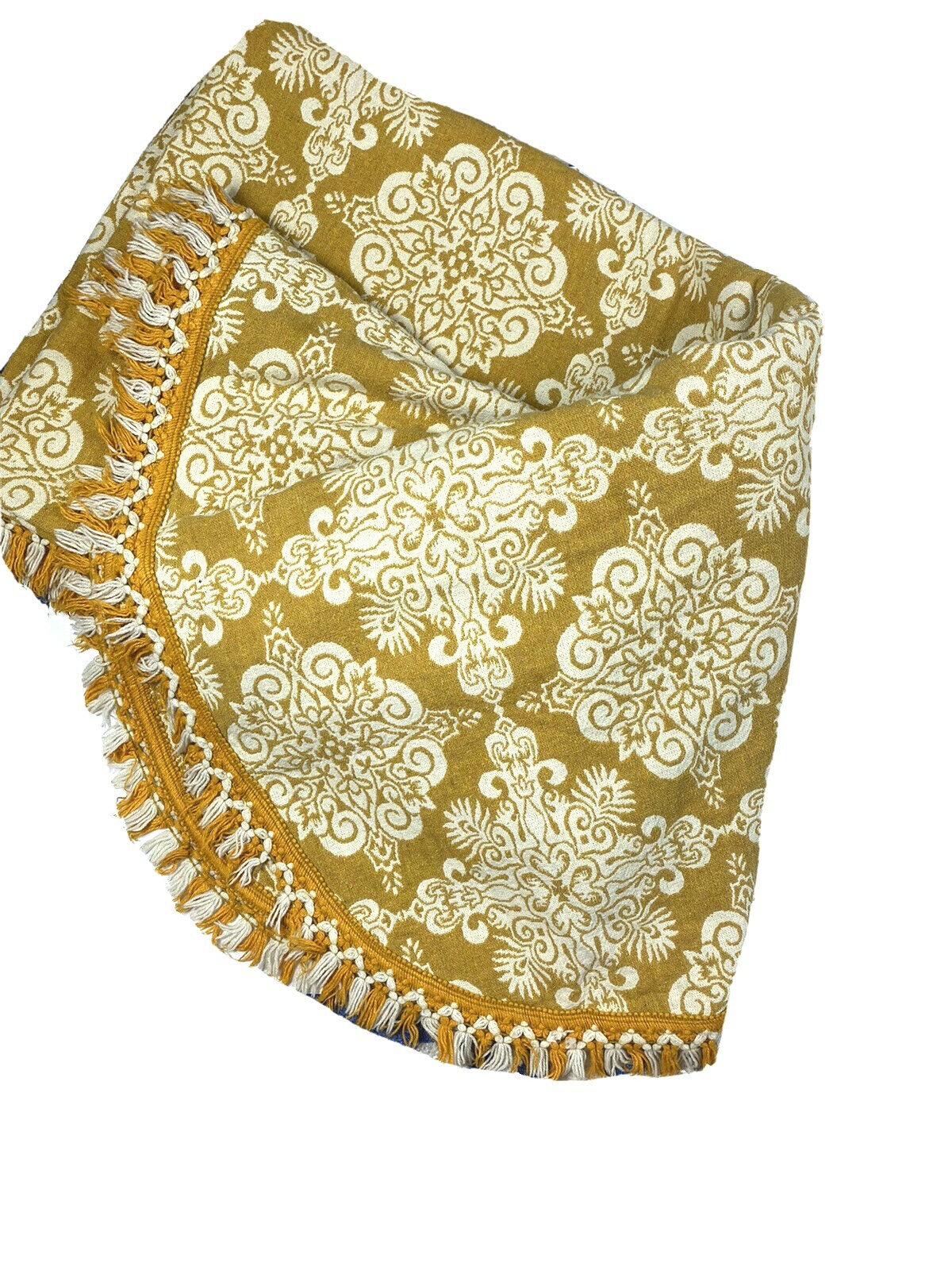 Vintage Handmade Quilt Bedspread Heavy Blanket Gold Yellow Fringe Luxury Rare