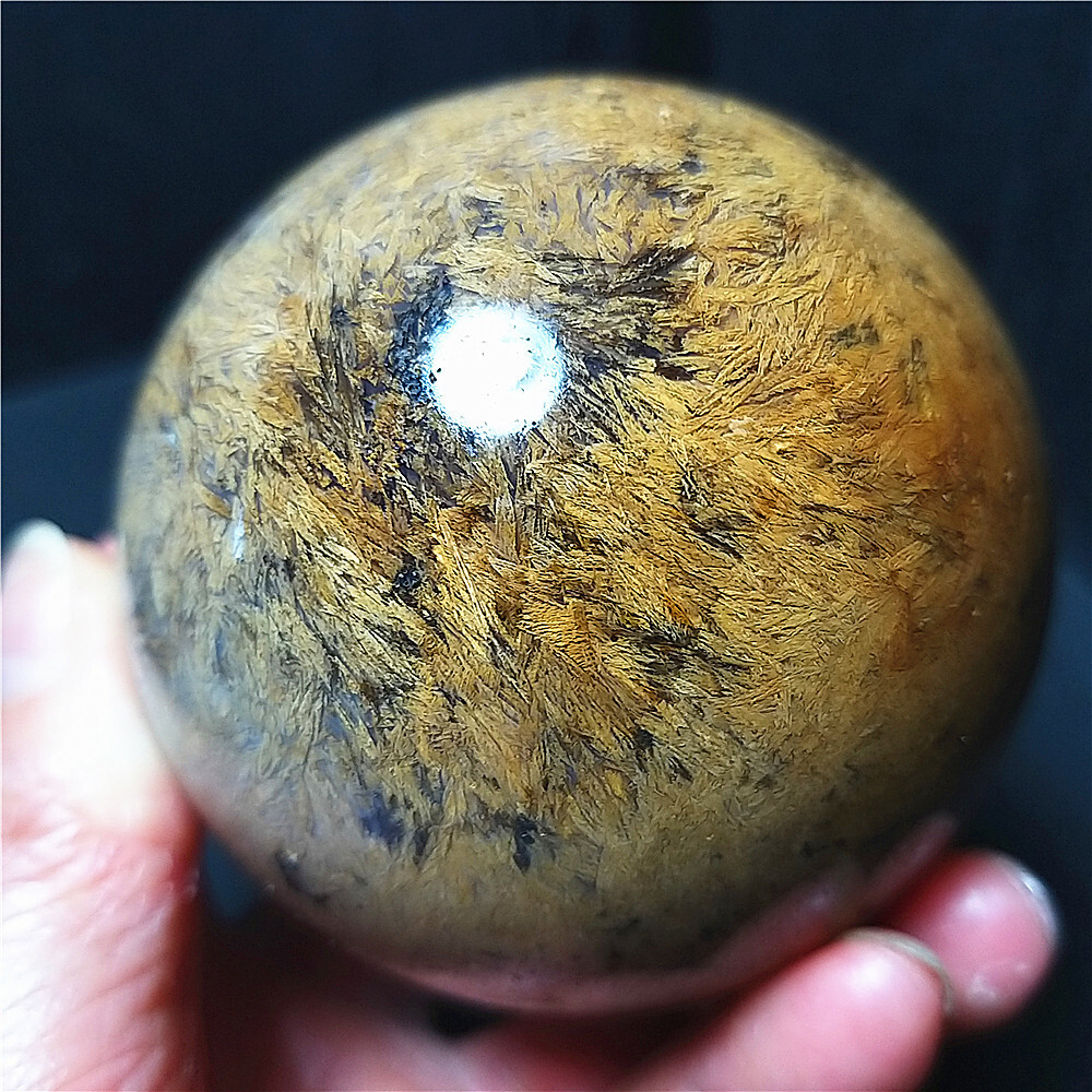 425G Natural Beautiful Golden Hair Rutilated Agate Stone Sphere Healing  A3989