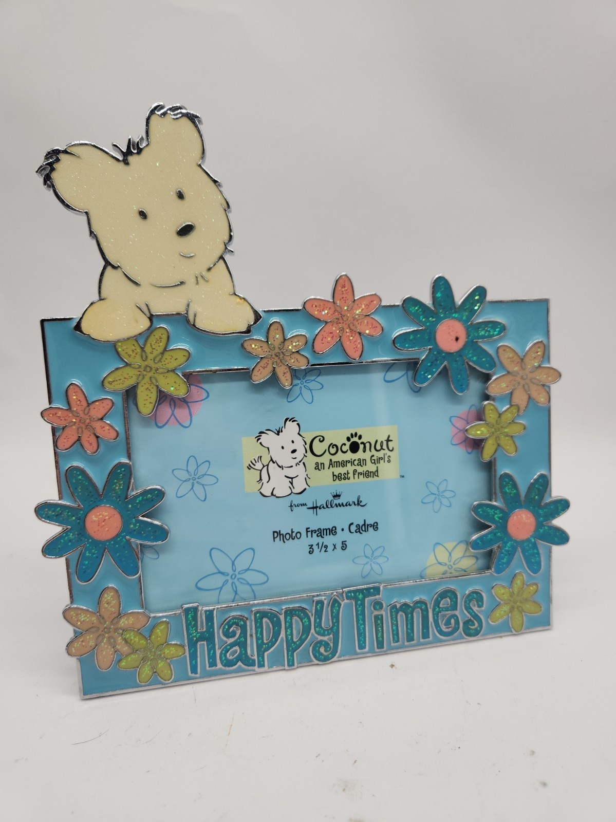 American Girl 3D Dog Coconut Happy Times Photo Frame Metal Enamel Sparkle Blue