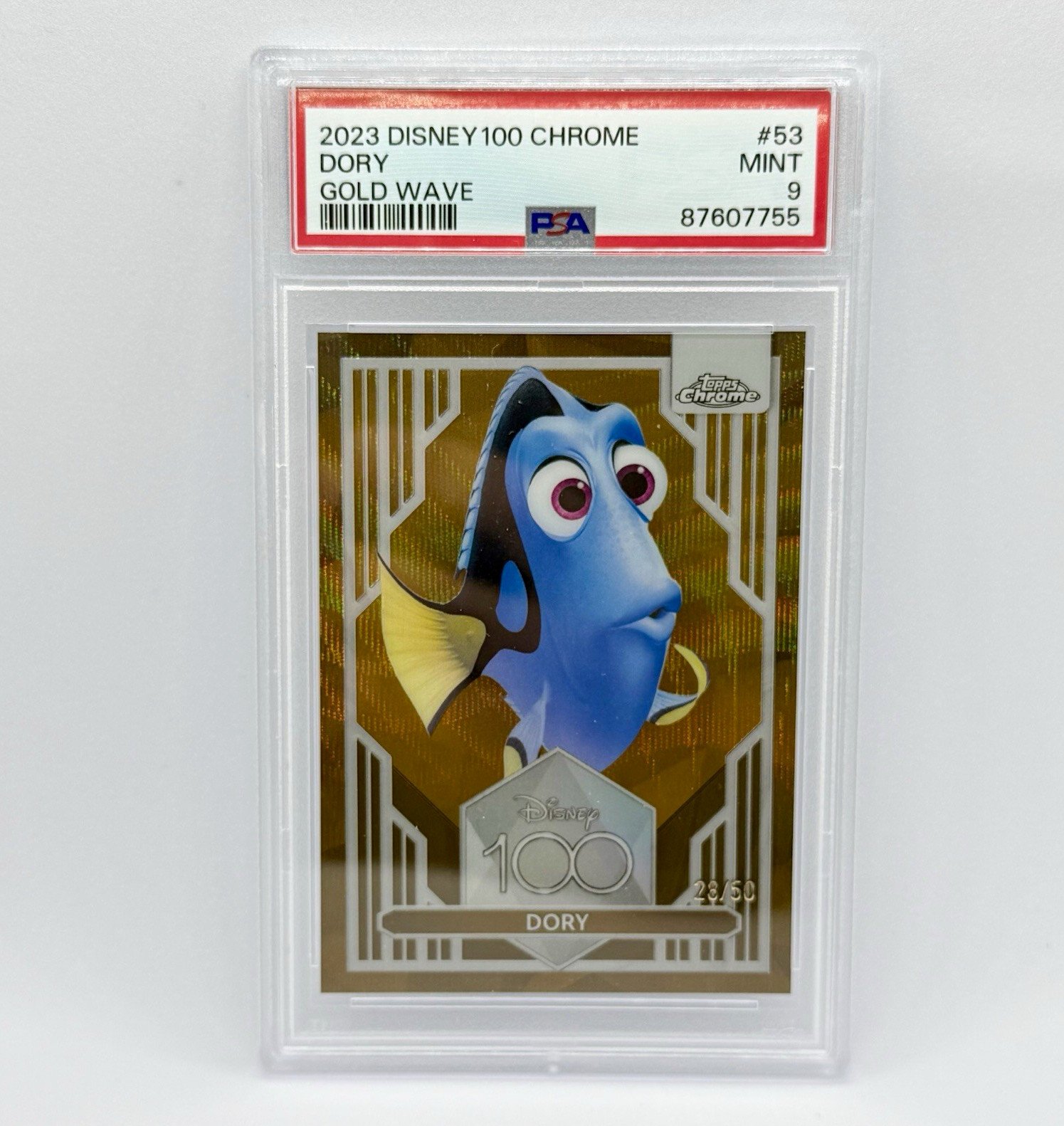 2023 Topps Disney 100 Chrome Dory Finding Nemo #53 Gold Wave /50 PSA 9