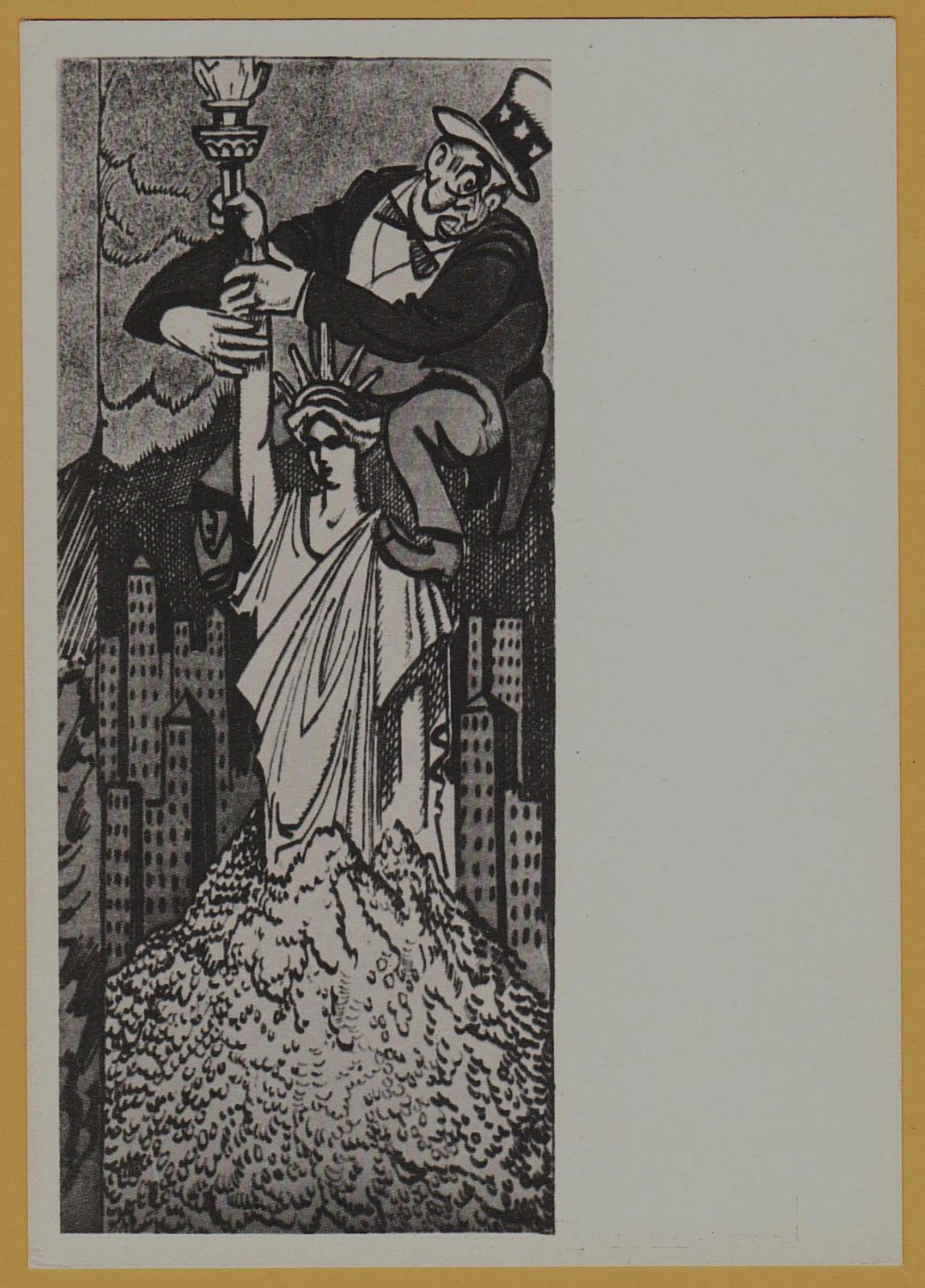 1962 USA Uncle Sam Statue Liberty Gold Imperialism Russian Satire USSR Postcard