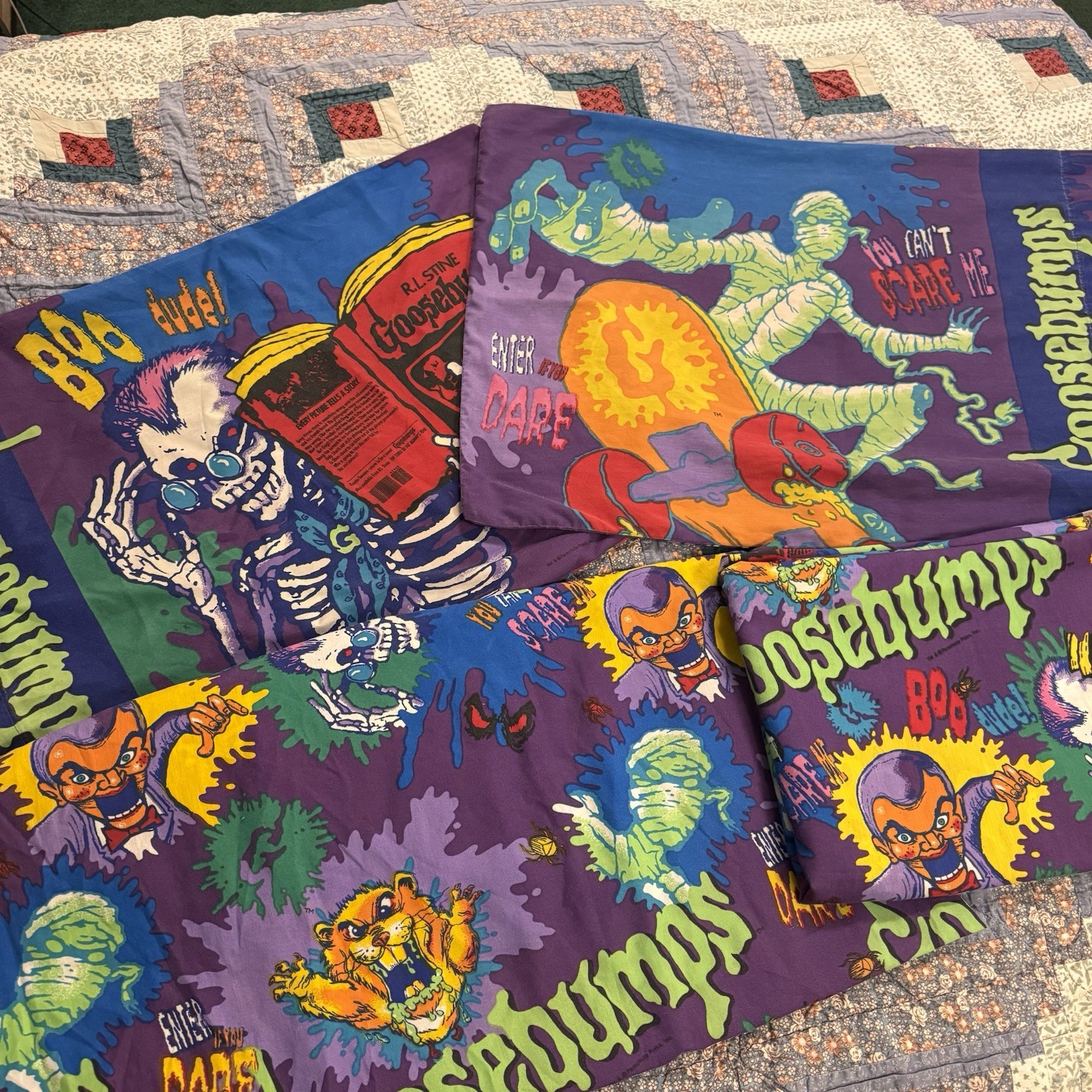 Vintage 1996 Goosebumps 4pc Complete Full Sheet Bedding Set Made In USA 54x76 