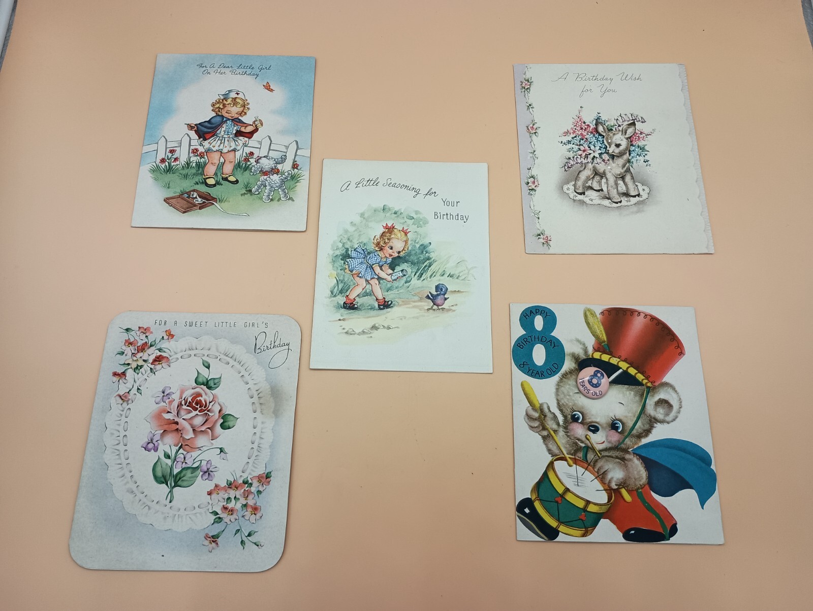 Vintage 1940s Birthday Cards Set of 5 Used Signed Little Girl 8 Years Old