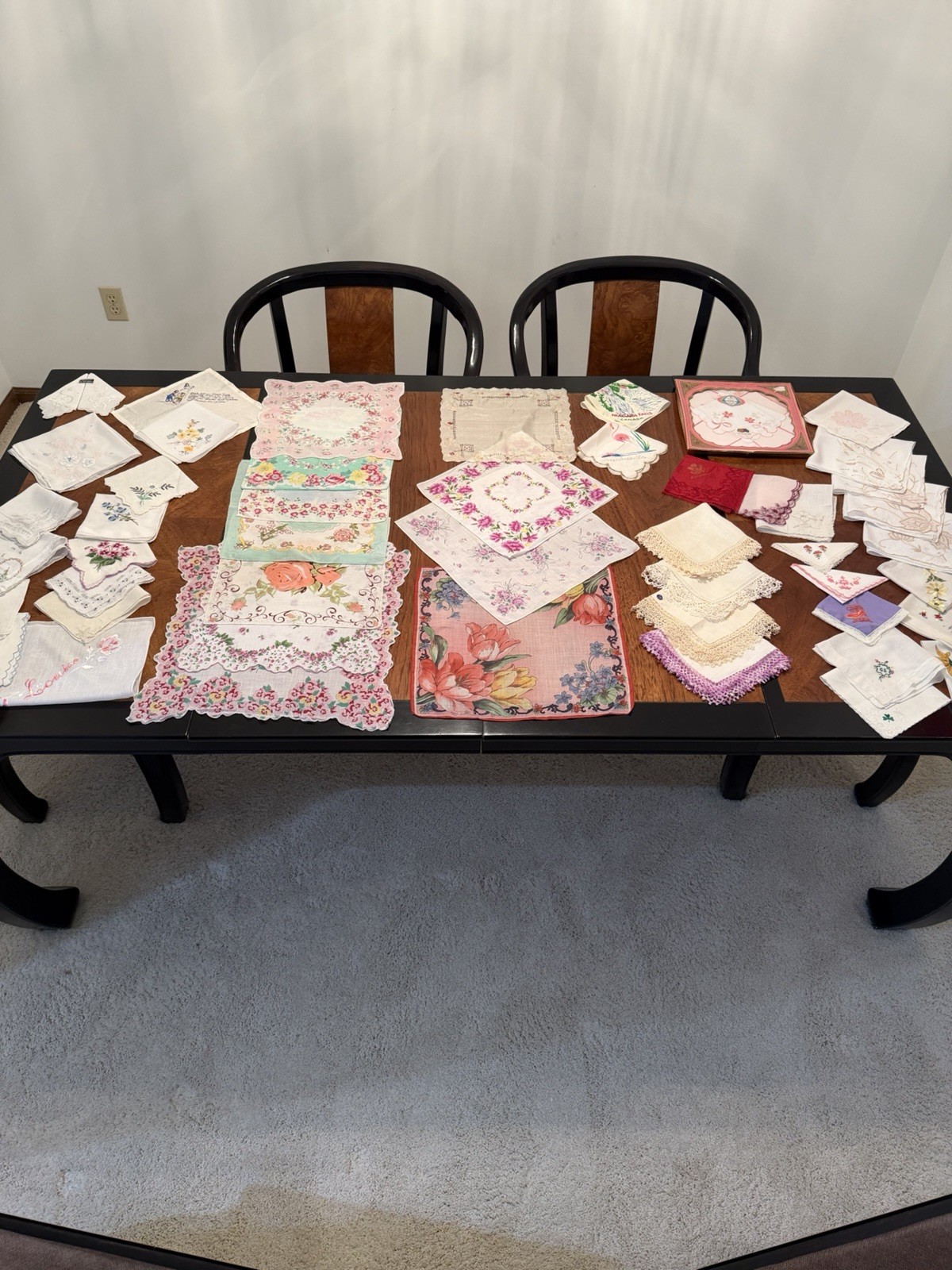 50 Pc Vintage Floral Embroidered & Printed Cotton Handkerchiefs Lot 