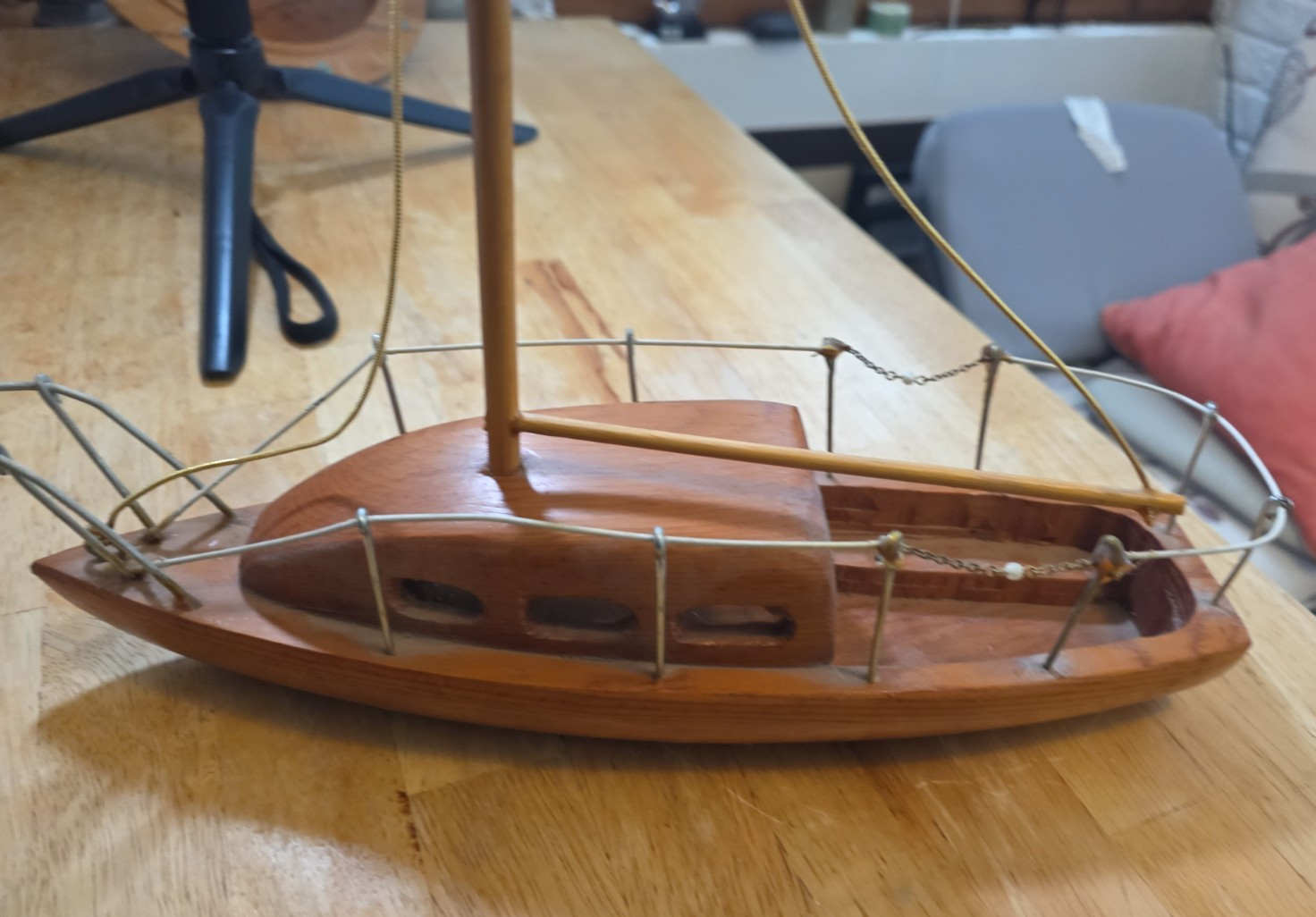 Vintage 1982 Handmade Wooden Yacht Model by Clarence Corley  14\