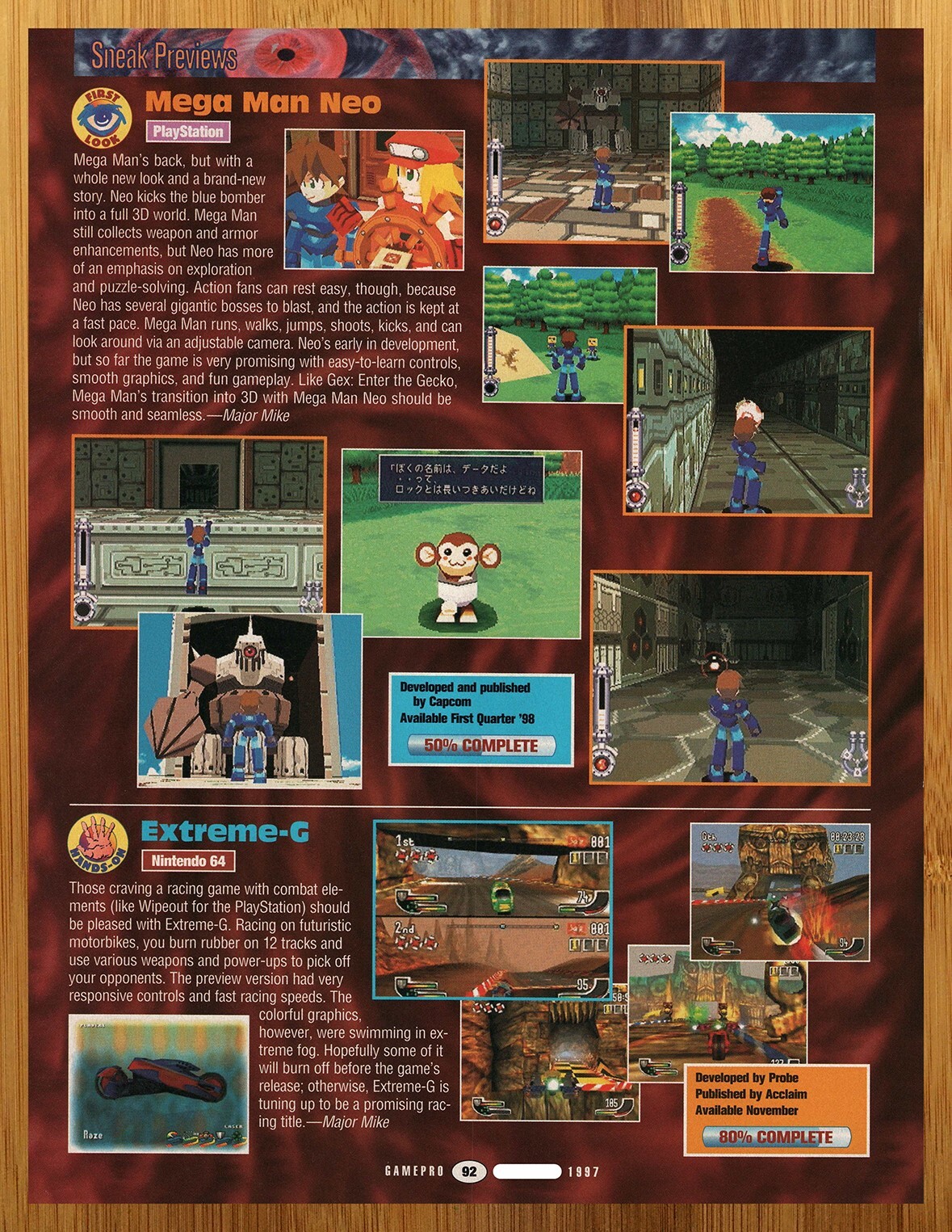 1997 Mega Man Neo/Extreme-G Playstation PS1 N64 PREVIEW Print Ad/Poster Game Art