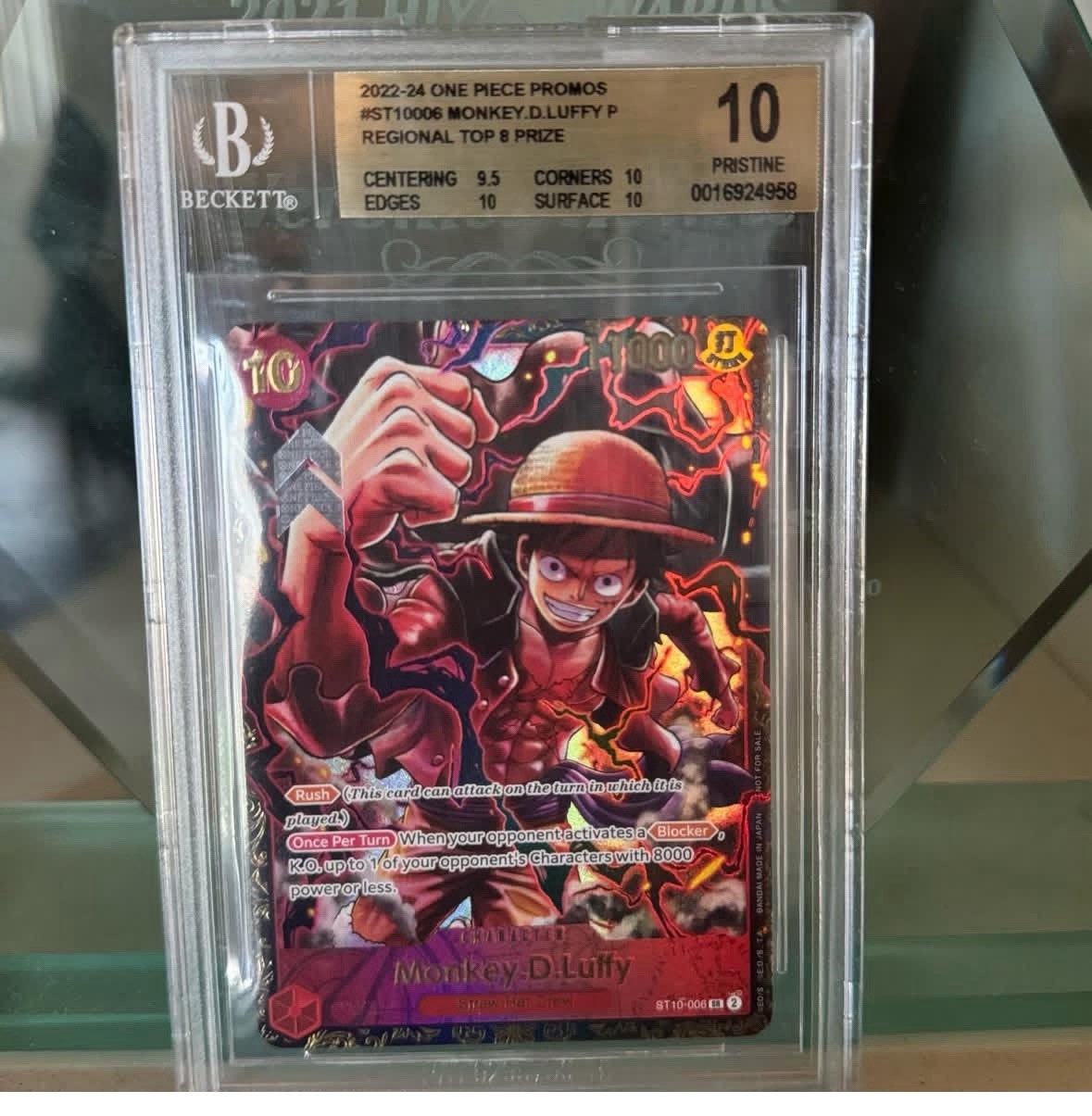 2022-24 One Piece Promos Monkey D. Luffy Regional TOP 8 Prize BGS 10 PRISTINE