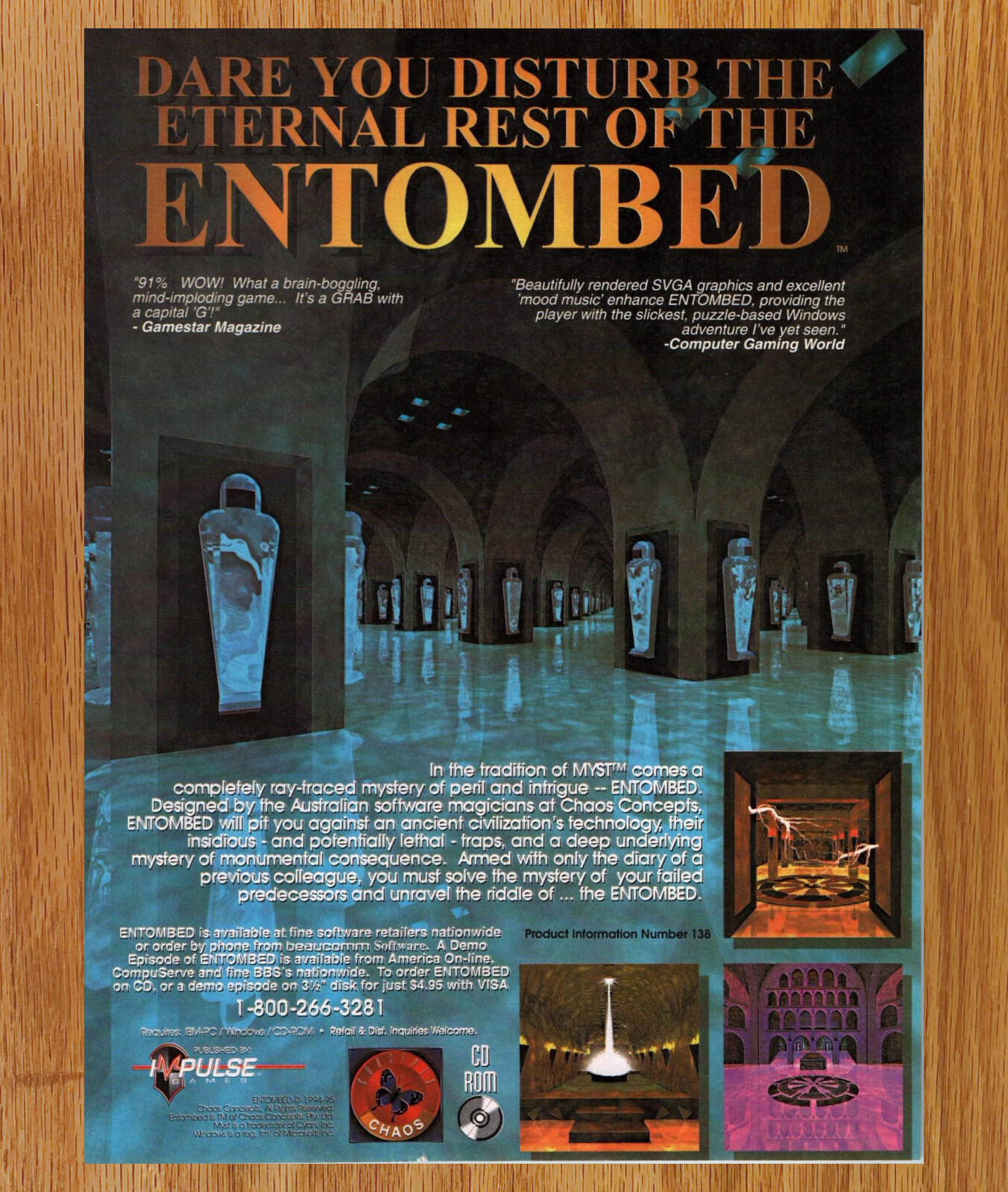Entombed Adventure Pulse Games - Video Game Print Ad / Poster Promo Art 1995
