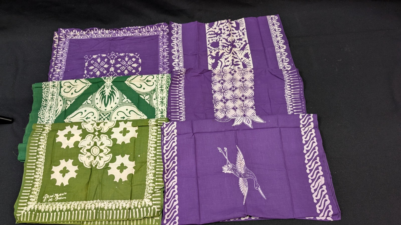 Lot of 6 authentic Indonesian batik textiles made for Indonesian N.Y. 1970-80's