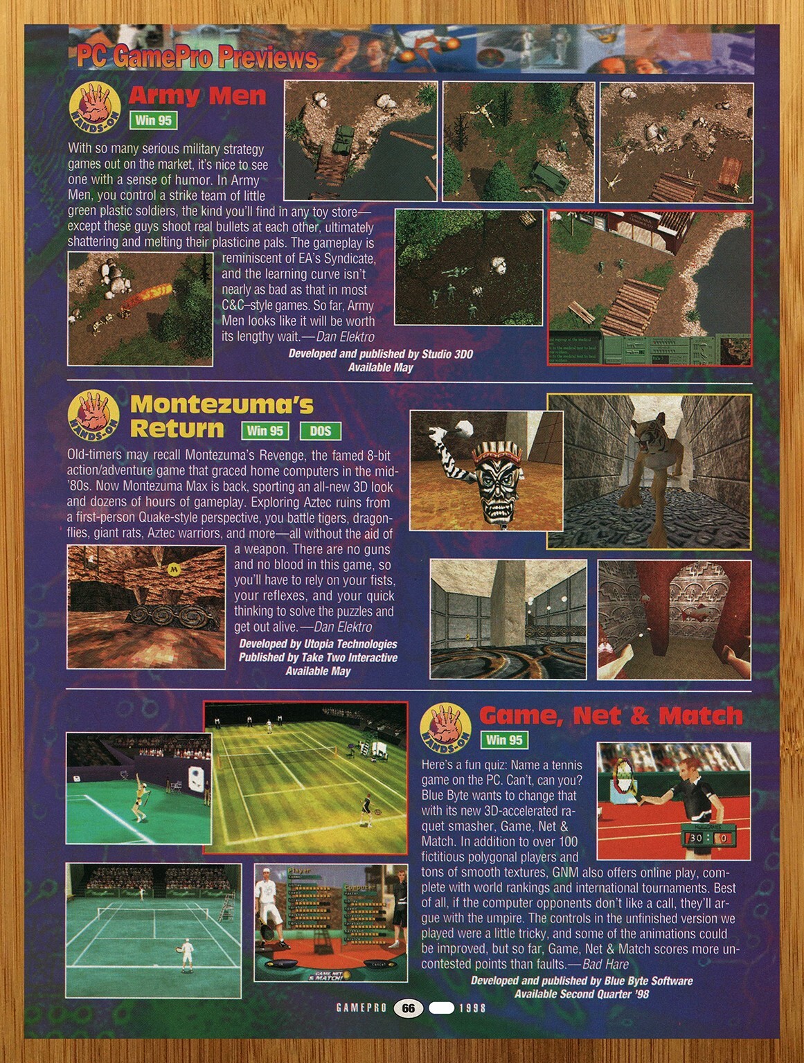 1998 Army Men/Montezuma's Return/Game Net & Match PC PREVIEW Print Ad/Poster Art