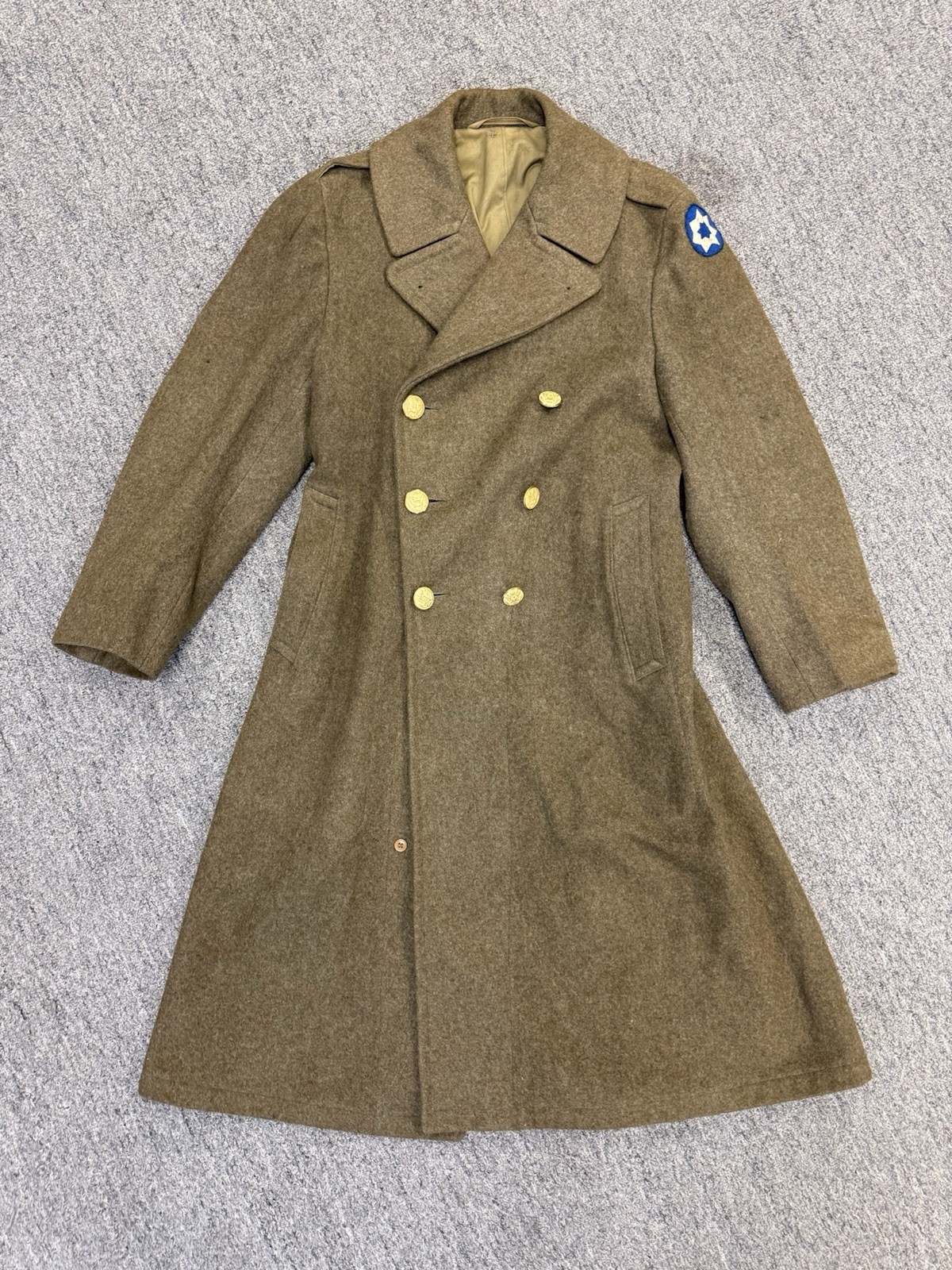 VTG US ARMY M-1939 OVERCOAT WOOL COAT 7TH SERVICE COMMAND PATCH 1942 WW2 SZ 38R