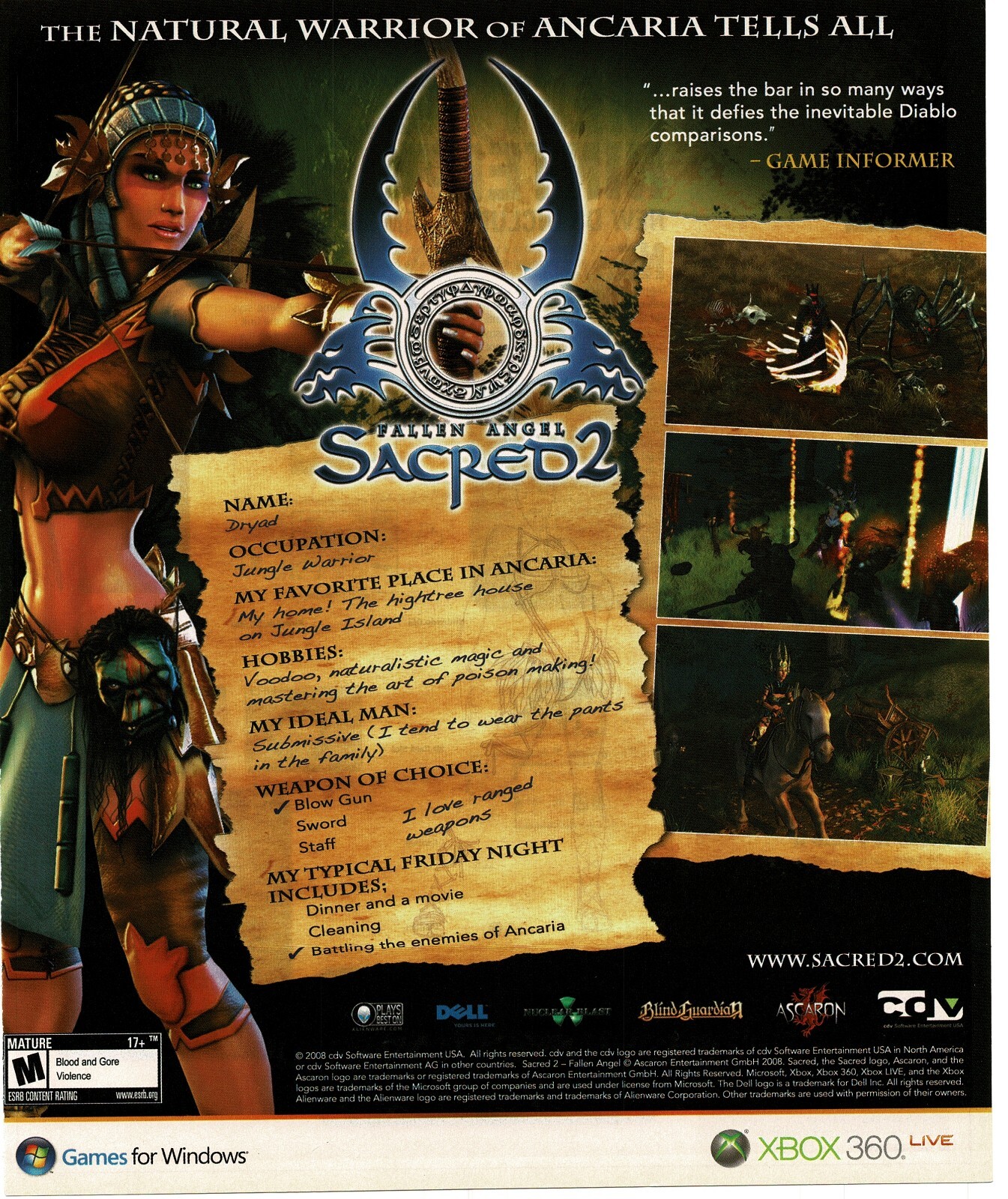 2008 Sacred 2 Fallen Angel Video Game Vintage Print Ad CDV