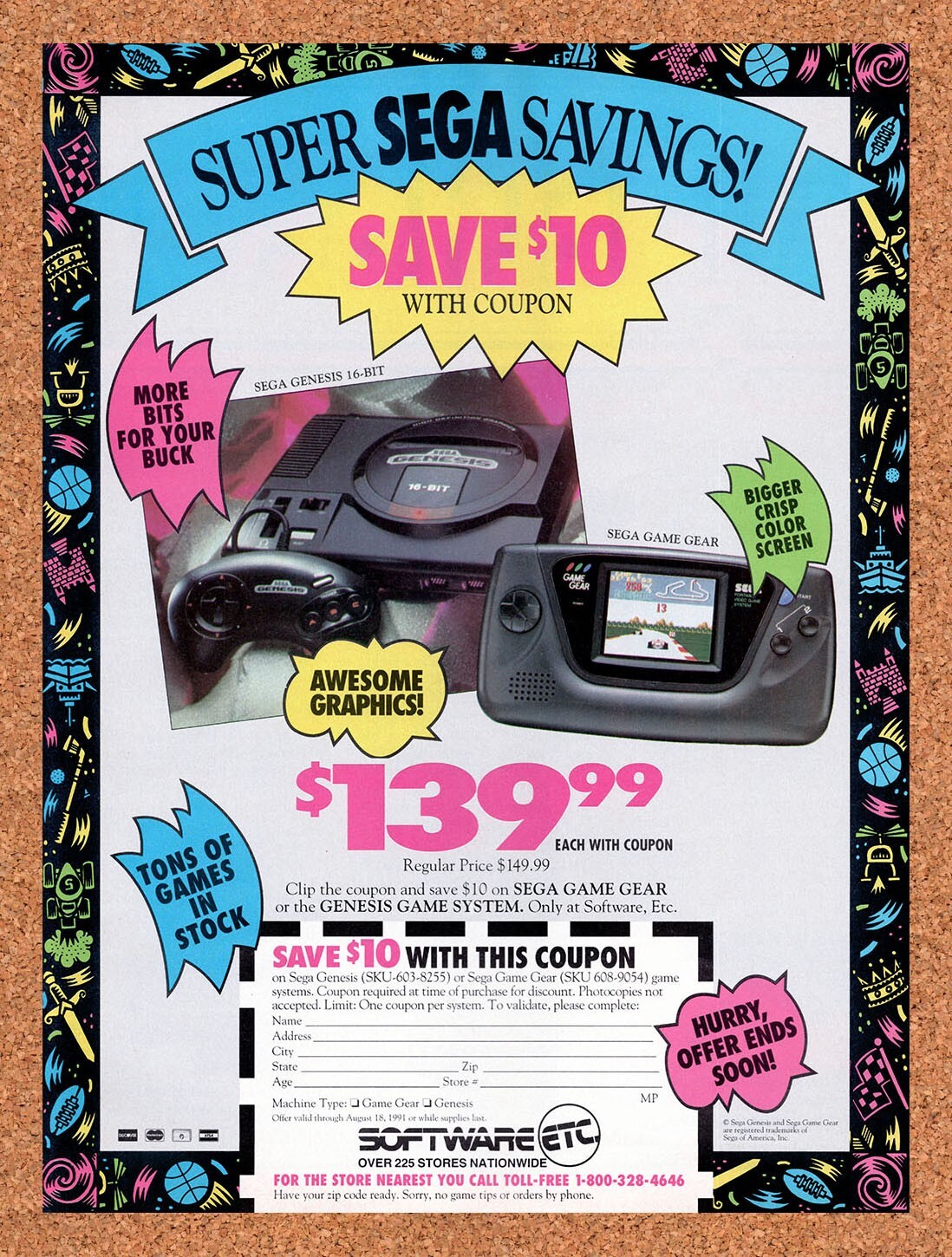 1990 Sega Consoles $10 Savings Rebate Original Advertisement / Retro Wall Art v2