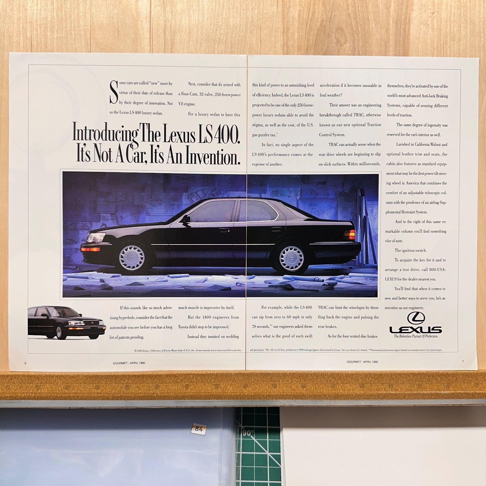 1990 Lexus LS400 Black Sedan 2 Page Vintage Print Ad Car Auto Advert Garage Art