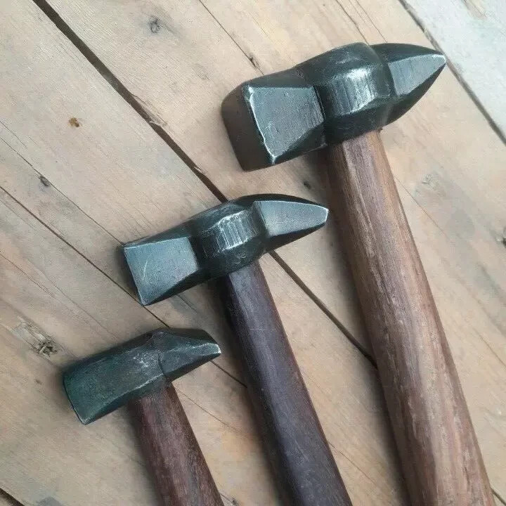 Set of 3 Black Iron Hammer Blacksmith Wooden Handle Forging Tools & Equipment