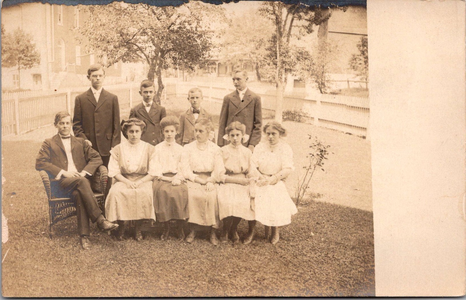 RPPC Outdoor Group Portrait Ten People Vintage Postcard 4P24-32
