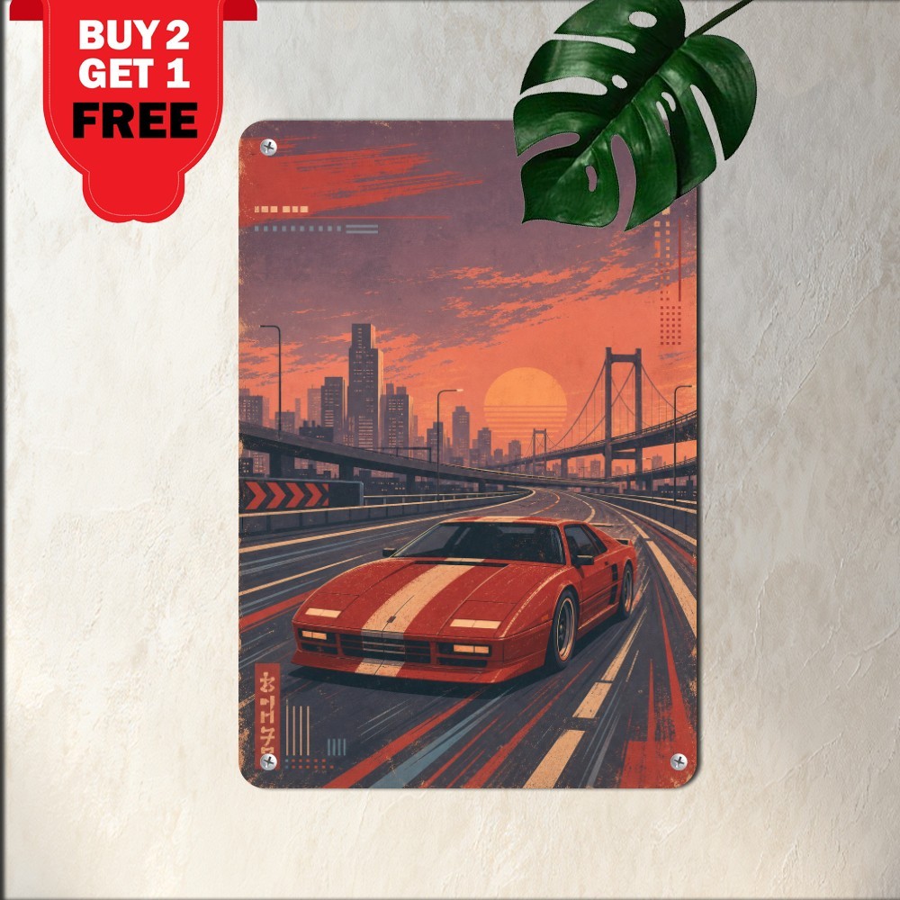 Japanese Skyline Racing Coupe Sign Vintage Sunset JDM Auto Garage Plaque 8x12