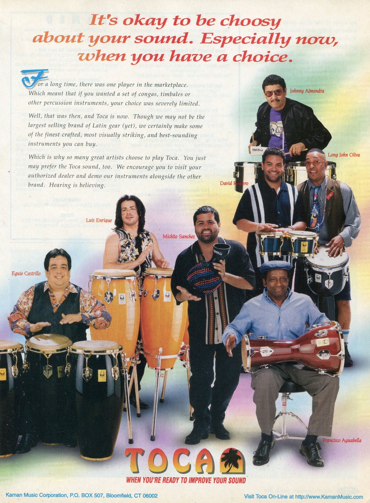 1997 Print Ad of Kaman Toca Drums w Luis Enrique, Eguie Castrillo, David Romero