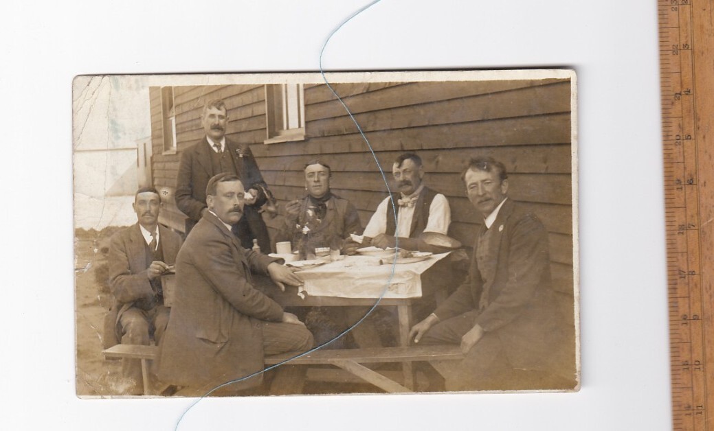 Vintage Photograph Goup Of Gentleman Having Lunch Edwardian WWI Era Album Filler