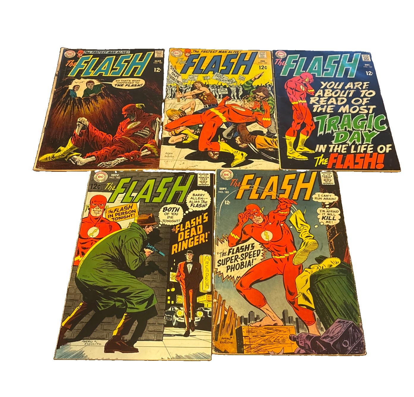 5 Vintage DC The Flash Comics From The 1960\'s # 182 183 184 185 186 (lot of 5)
