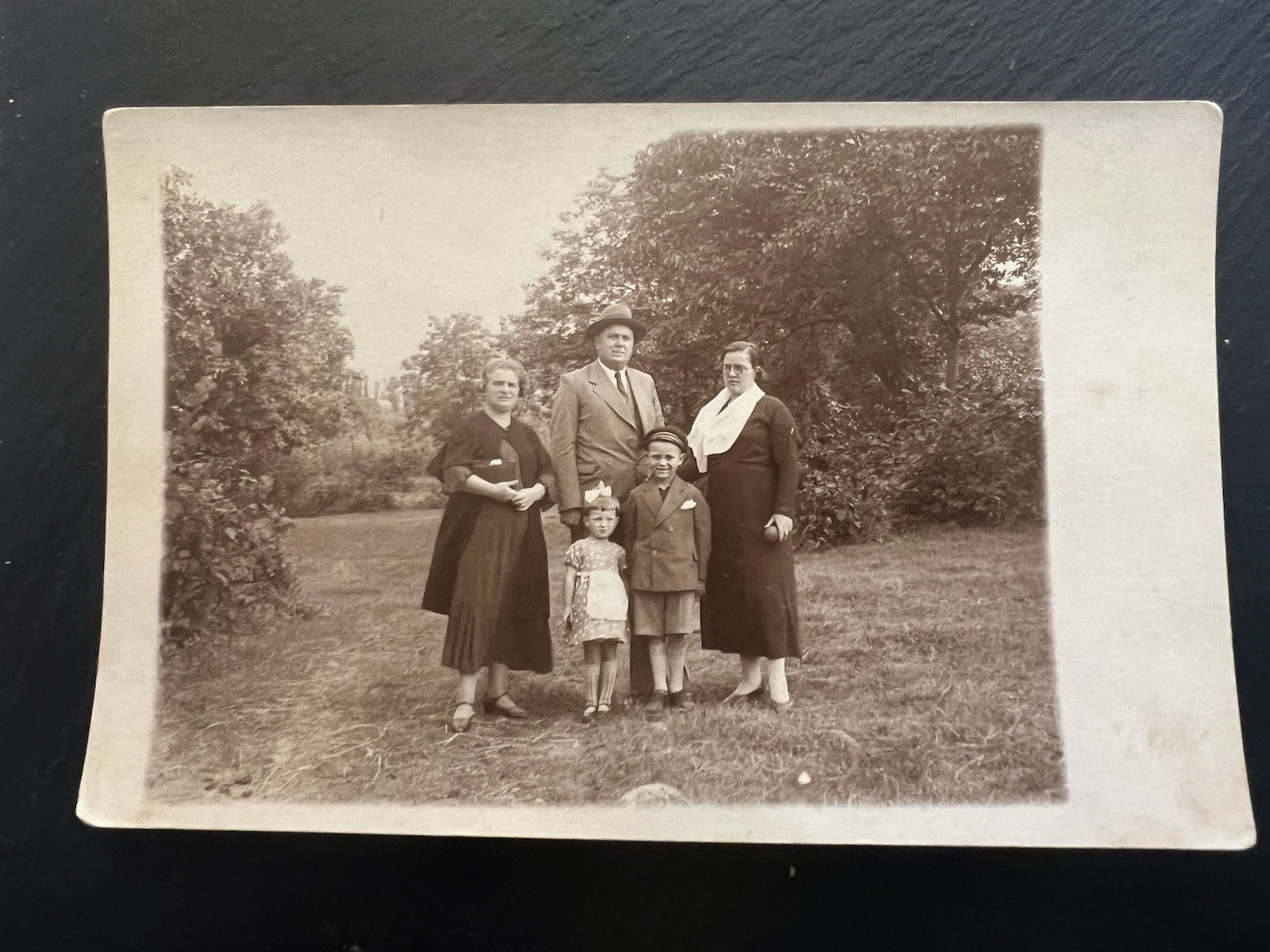 Vintage 1930s Family Garden Portrait Photo Postcard Pre-WWII Era 