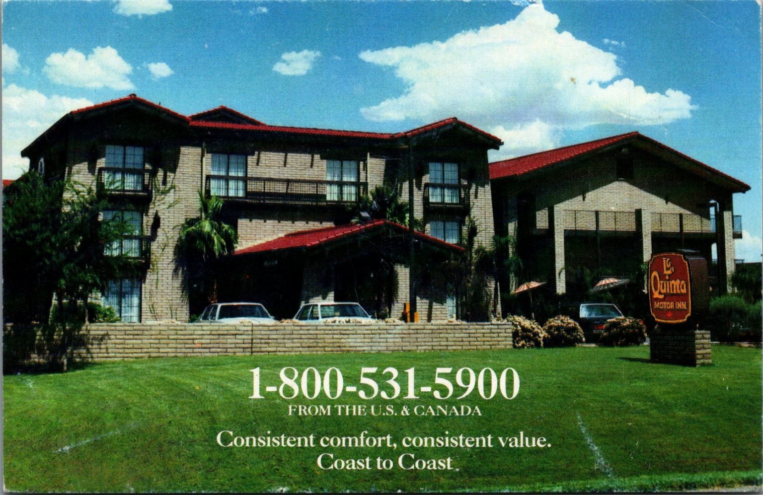 La Quinta Motor Inn Hotel Advertising Chrome Postcard 1-800 Phone Number