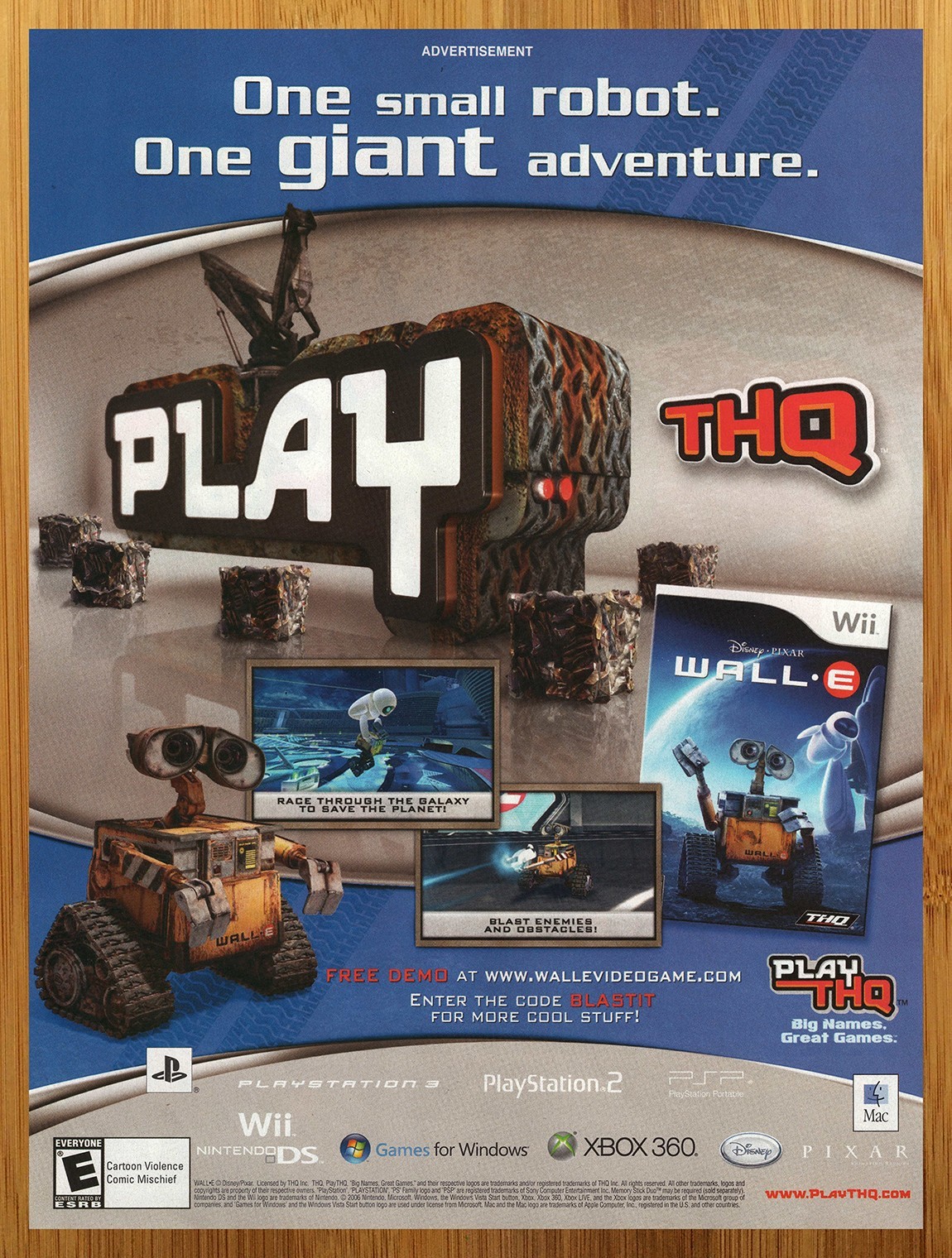 2008 Wall-E PS2 PS3 Xbox 360 Nintendo Wii DS PC Print Ad/Poster Video Game Art