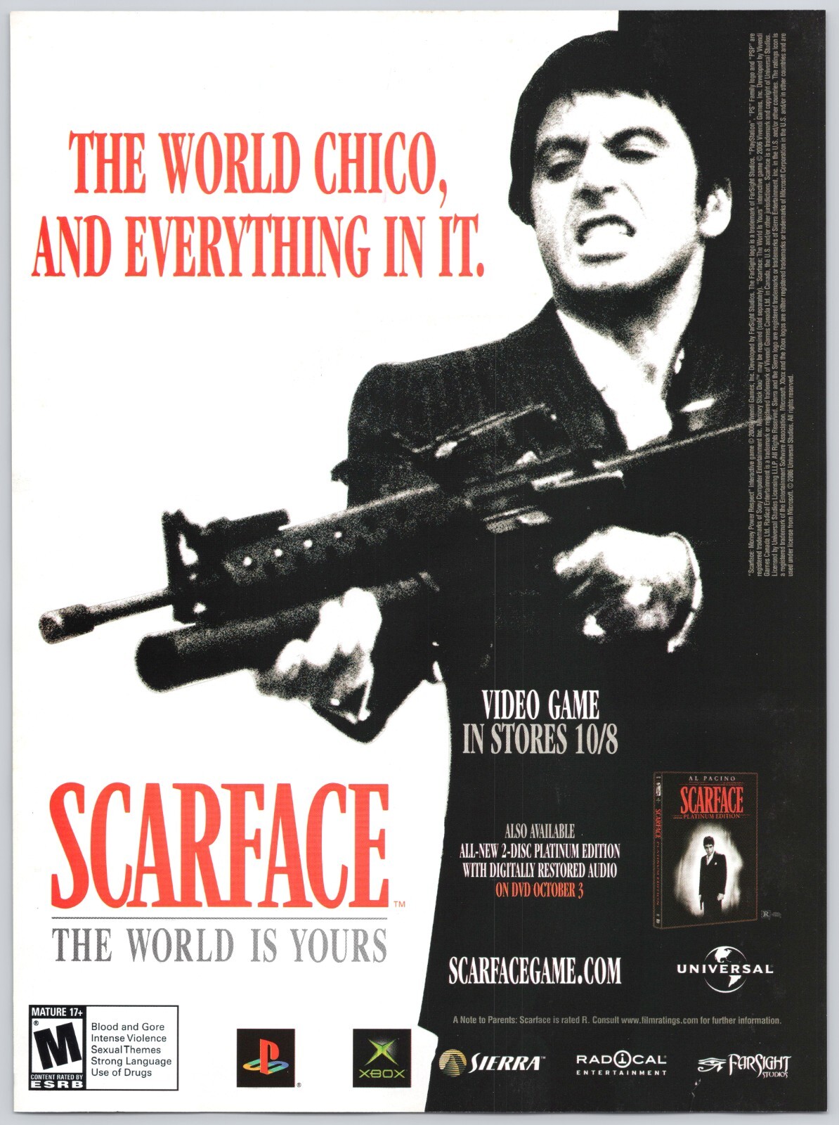 Scarface World Is Yours - PS2 Xbox - Double Sided Poster Promo - Al Pacino 2006