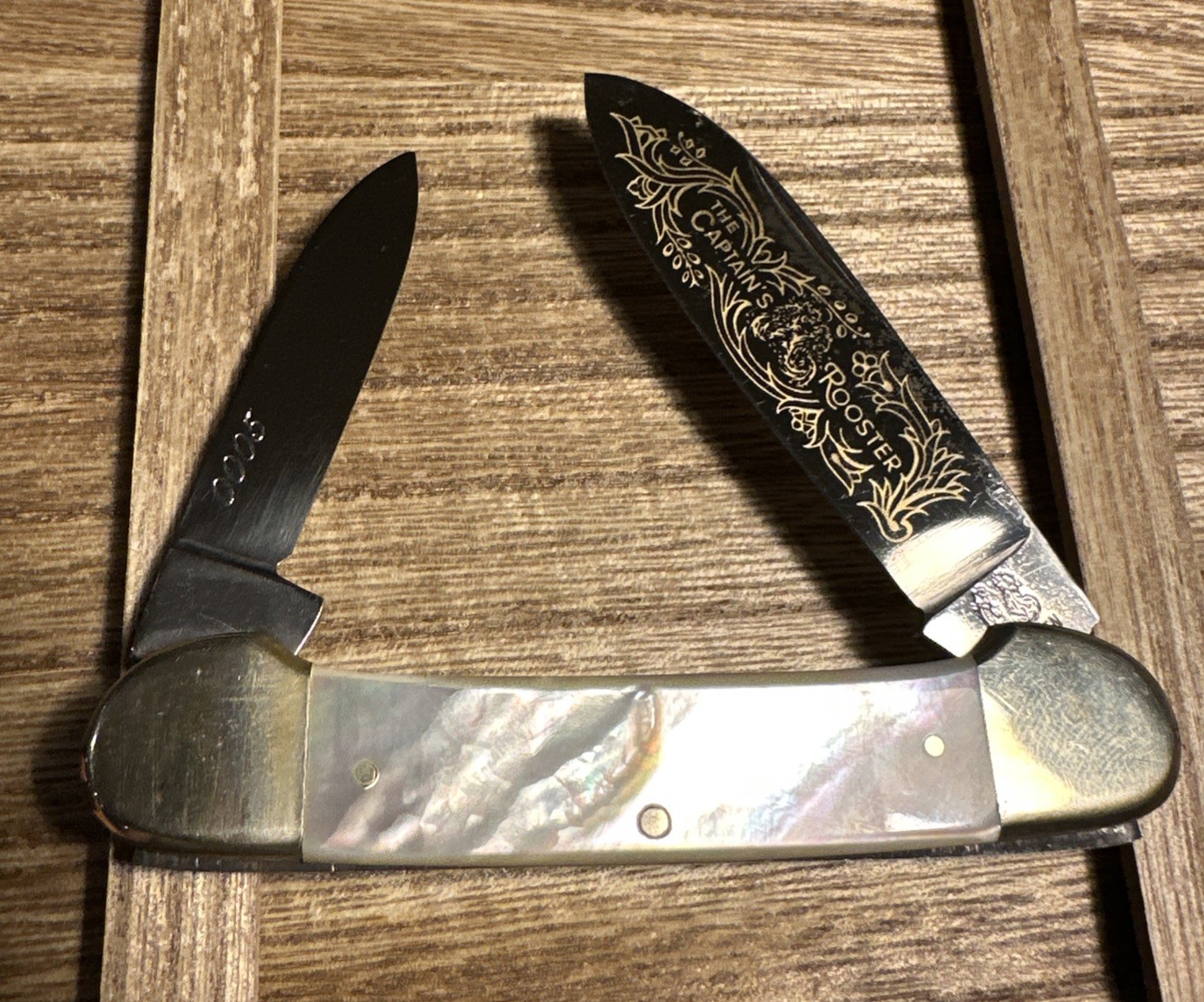 Frank Buster  Germany “The Captain’s Rooster” MOP Pocket Knife Canoe 2 blade - A