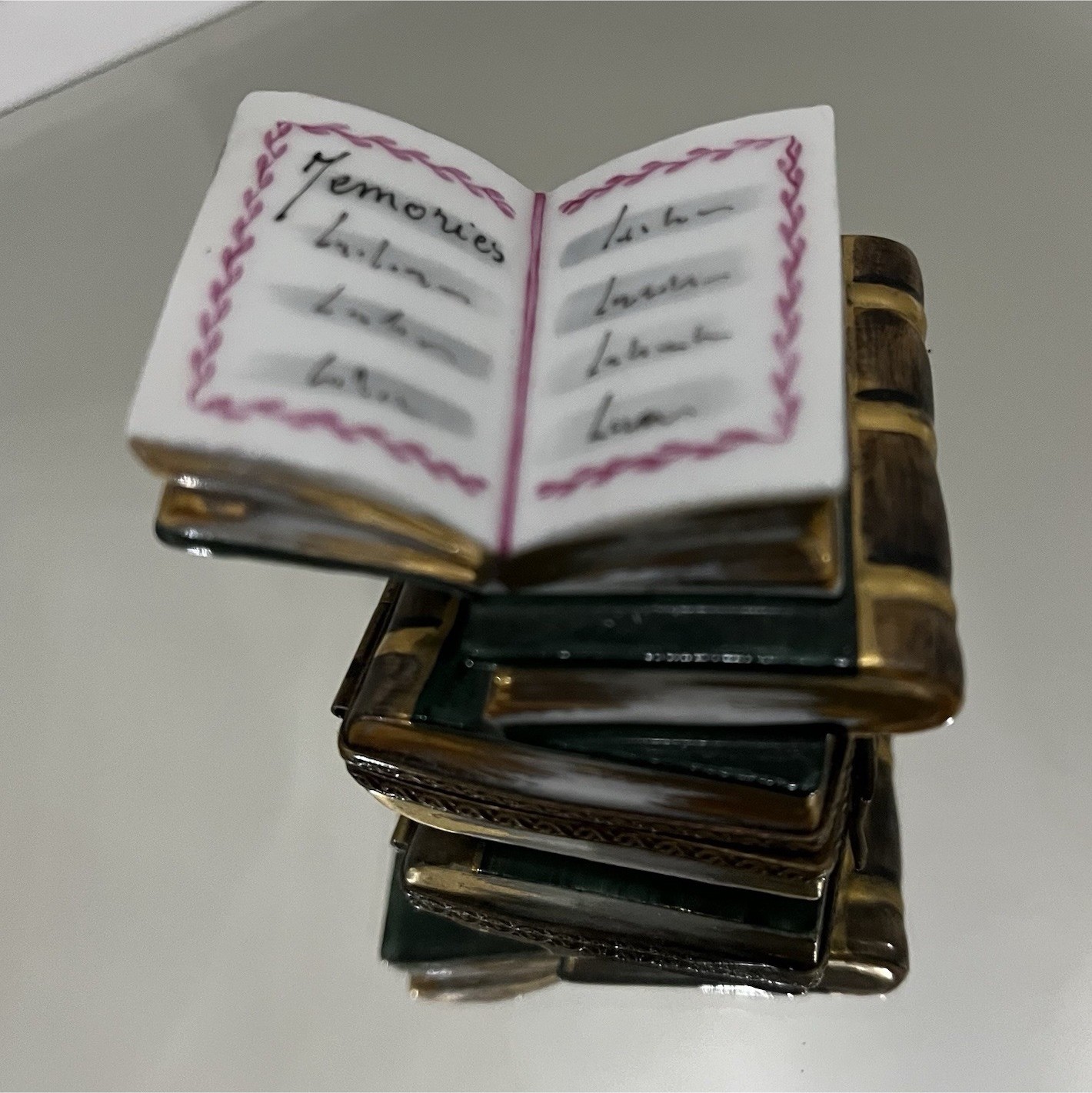 Limoges France Chamart Peint Main Hand Painted Porcelain Hinged Book Trinket Box