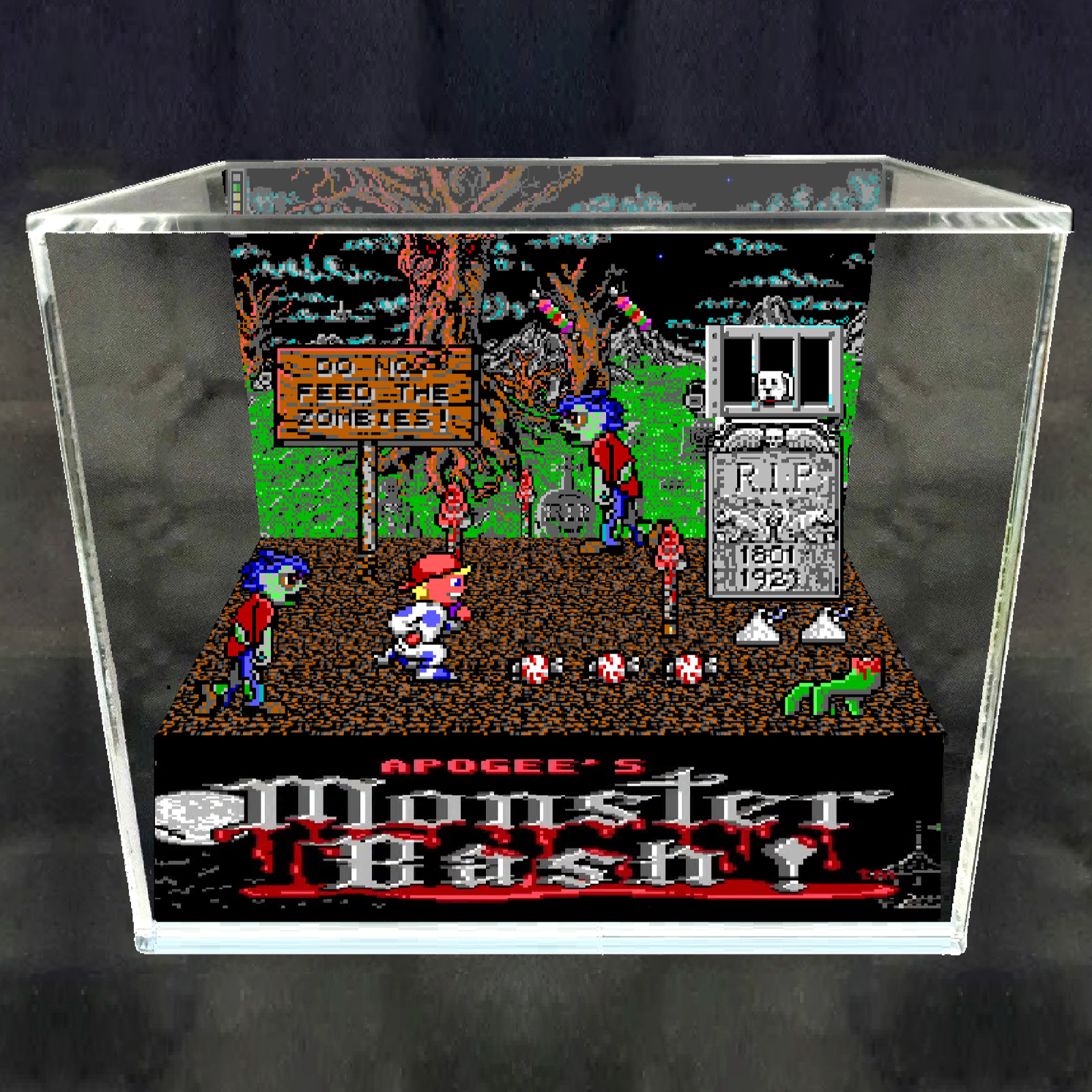 Monster Bash Diorama Collectible DOS Shadowbox PC Display Retro Art Decor Merch